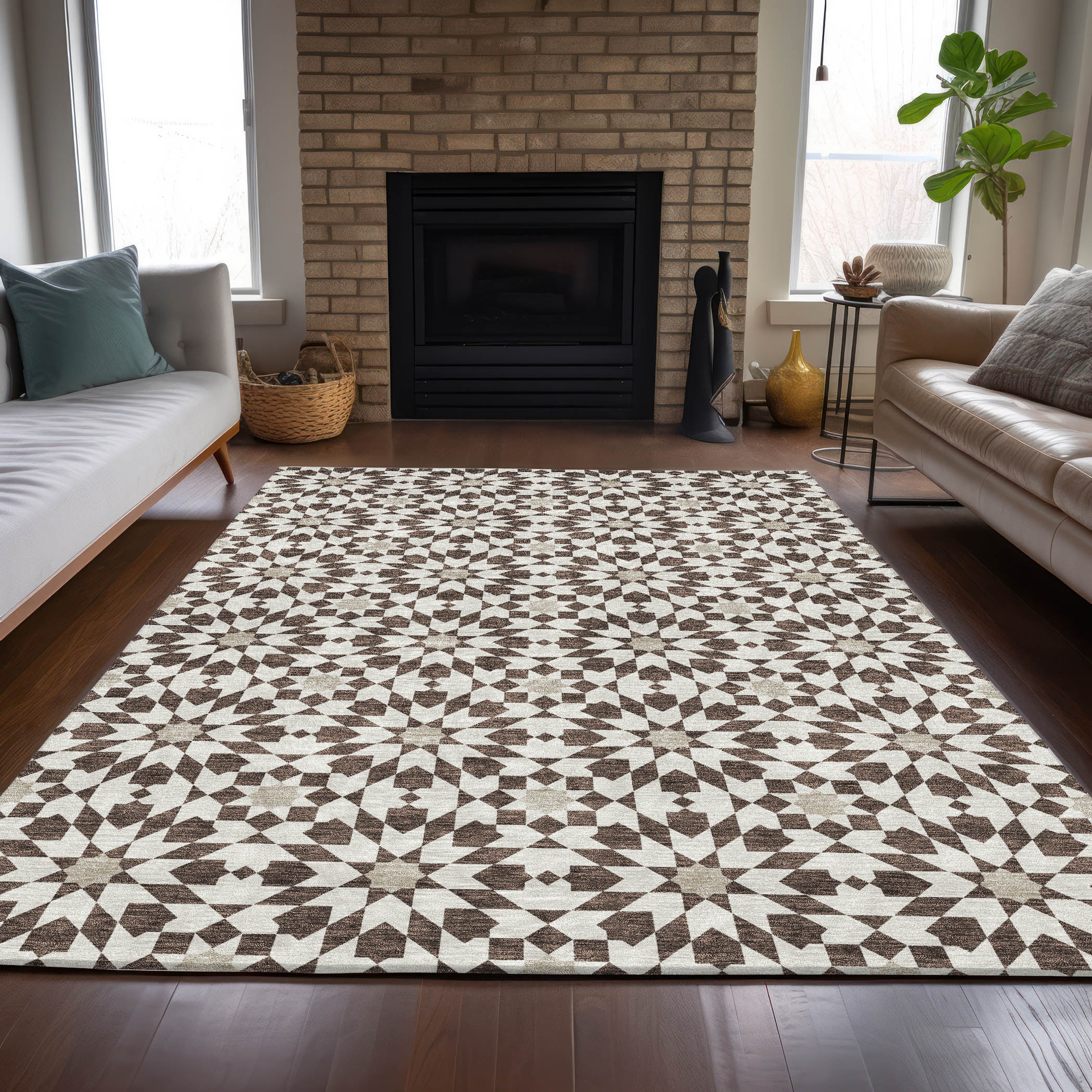 Addison Rugs ACN734BR8X10 Chantille ACN734BR 8 x 10 (ft) Polyester Brown Rectangular Indoor/Outdoor Geometric Machine washable Area rug