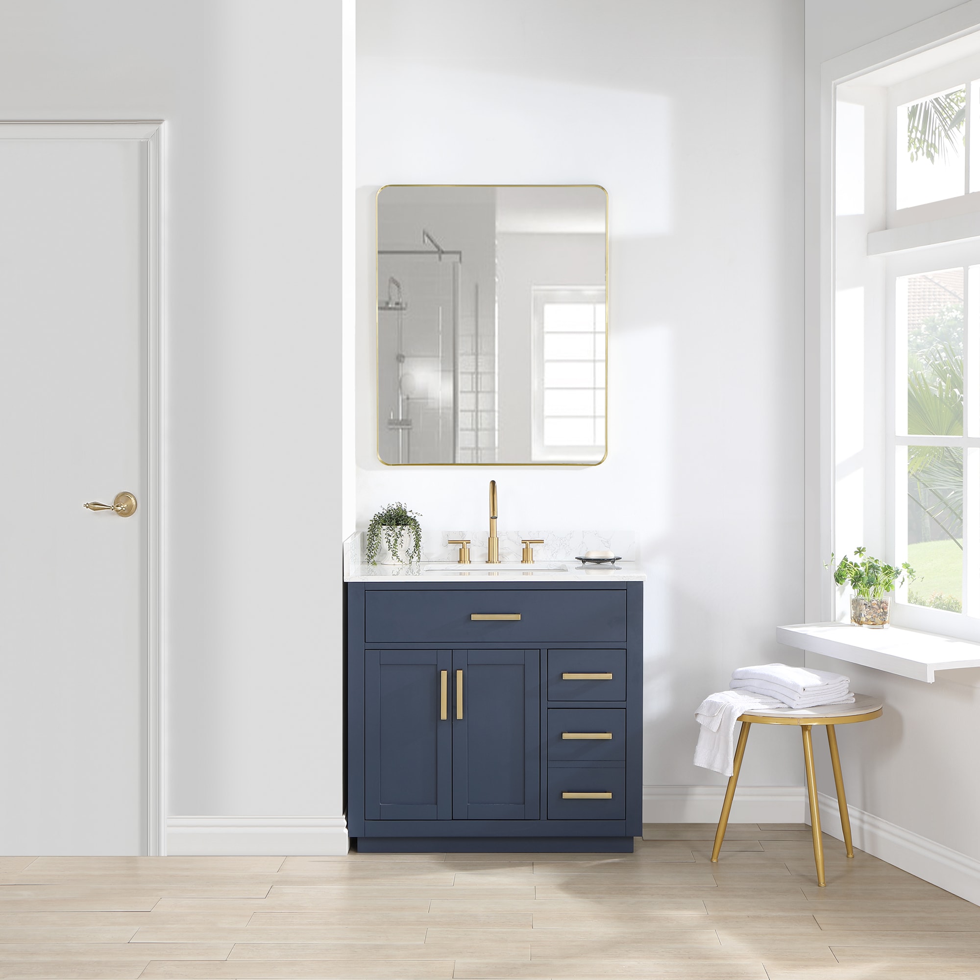 Altair 557036-RB-GW Gavino 36-in Royal Blue Finish Undermount Single Sink Bathroom Vanity with Grain White Engineered Stone Top (Mirror Included)