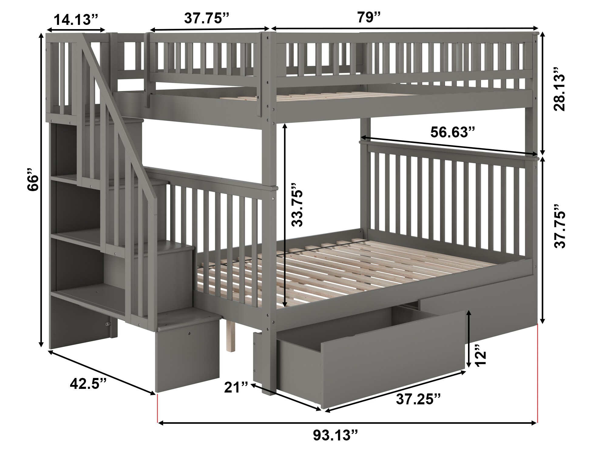 AFI Furnishings Woodland Grey Full Over Full Bunk Bed in the Bunk Beds ...