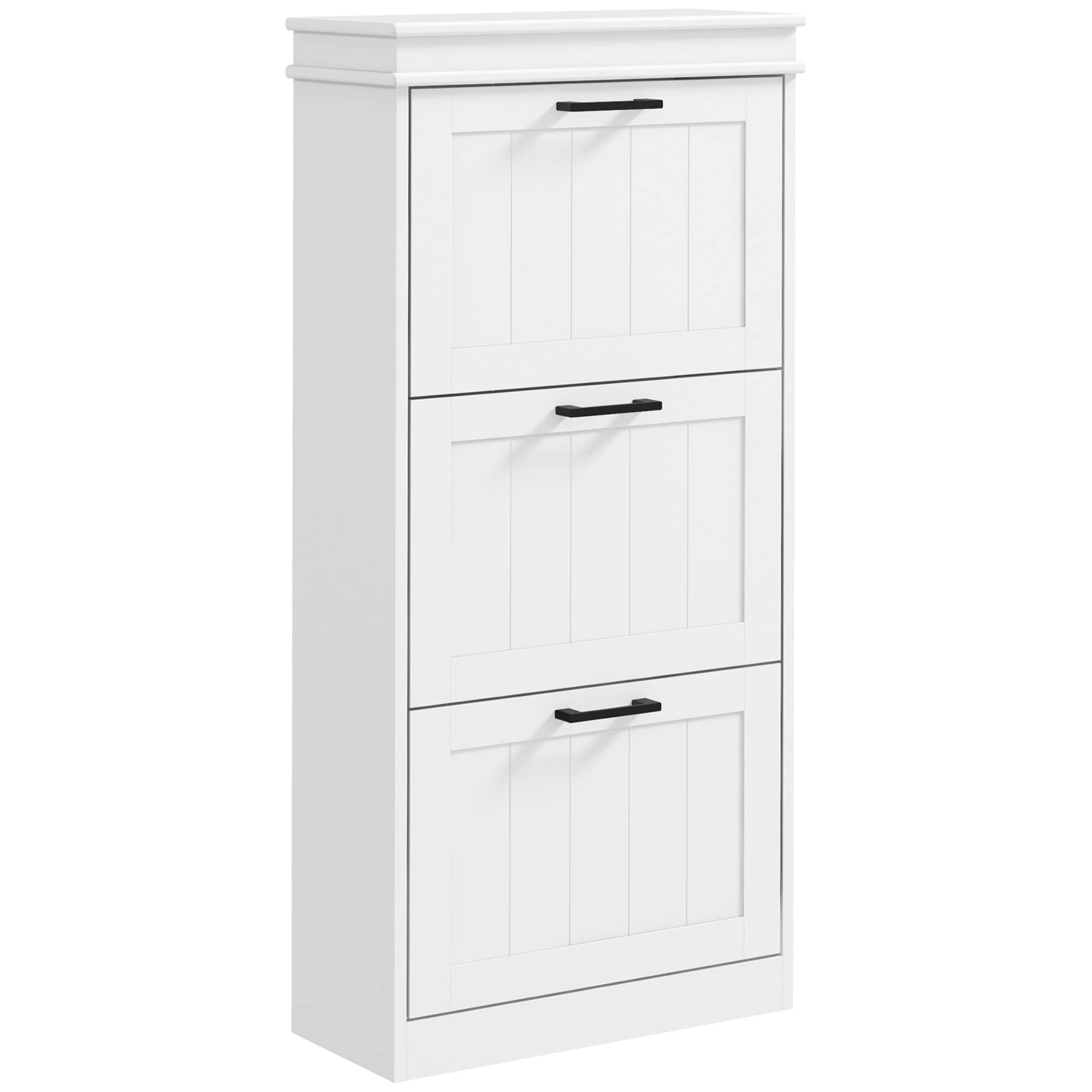 FAVSH Shoe Cabinet for Entryway Narrow Shoe Rack Storage Organizer with 3 Flip Drawers and Adjustable Shelves for 15 Pairs of Shoes White