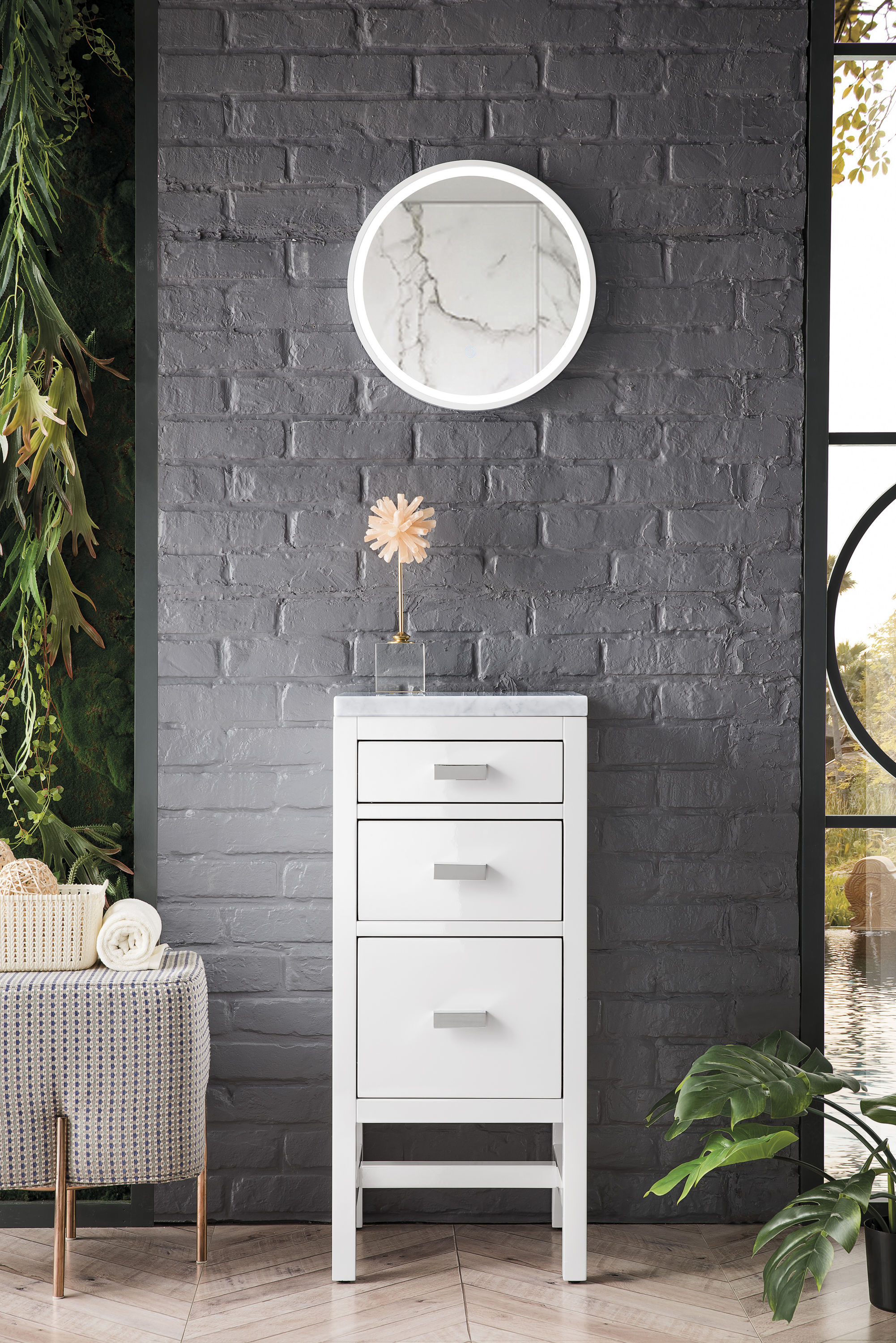 James Martin Vanities Addison 15-in x 34.4-in x 15-in Glossy White Soft Close Bathroom Wall Cabinet