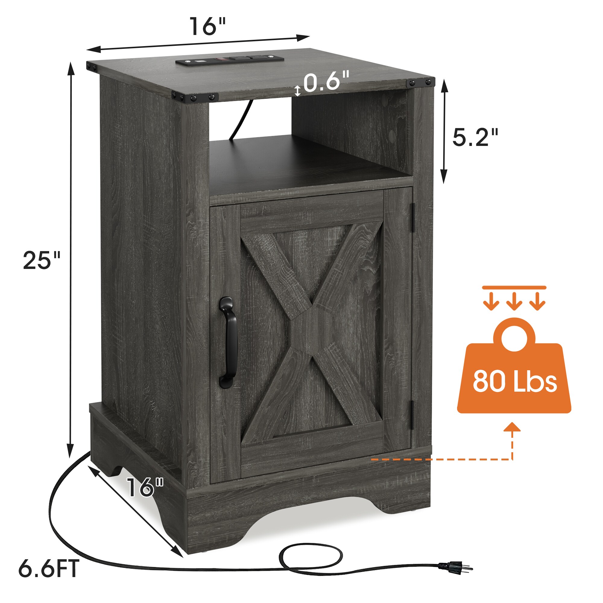 LUXEYARD Farmhouse Side Rustic Table Tall Table Electrical Charging ...