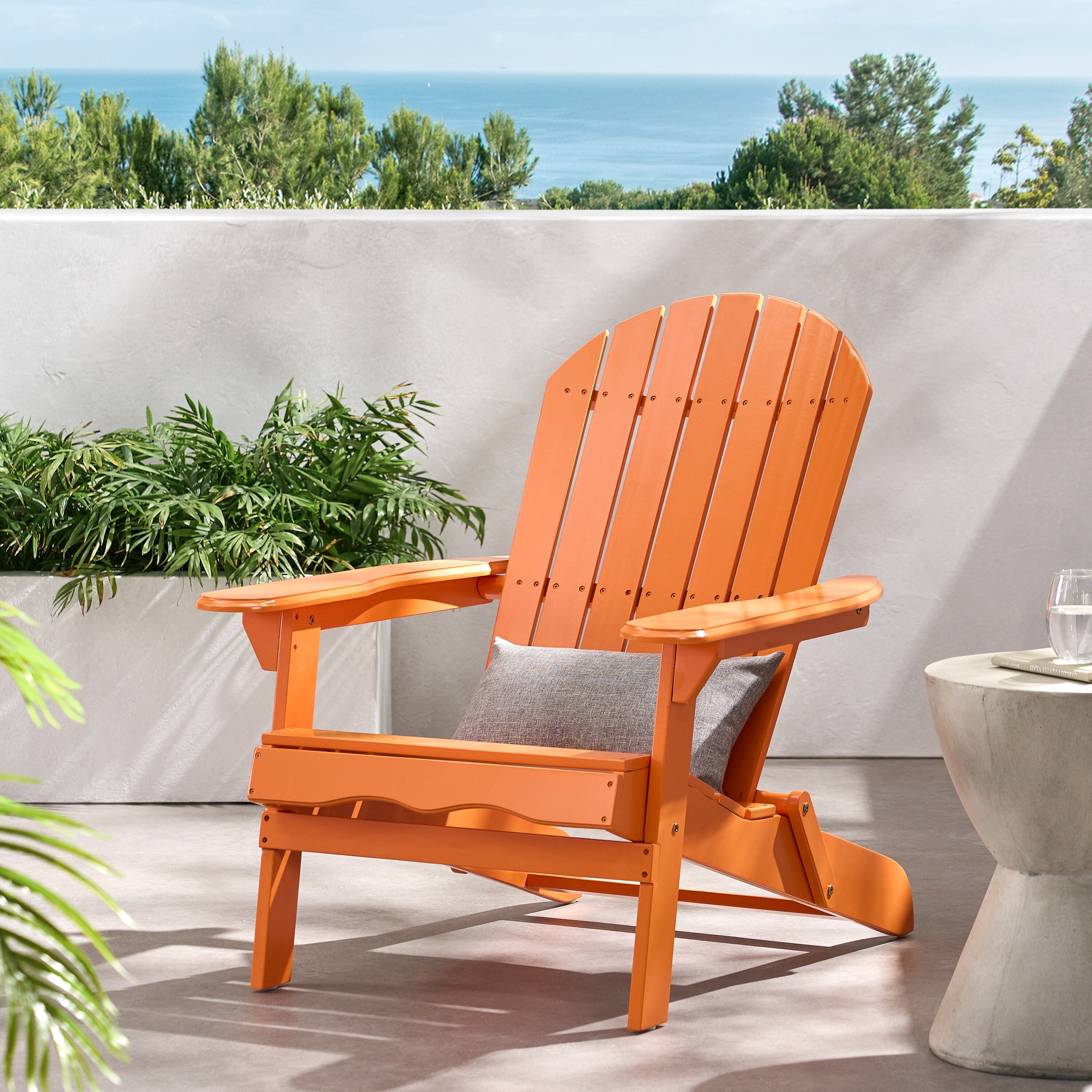 ModernLuxe L-57702.00TANG AC Milan MALIBU ADIRONDACK CHAIR Tangerine Wood Frame Stationary Adirondack Chair with Solid Seat