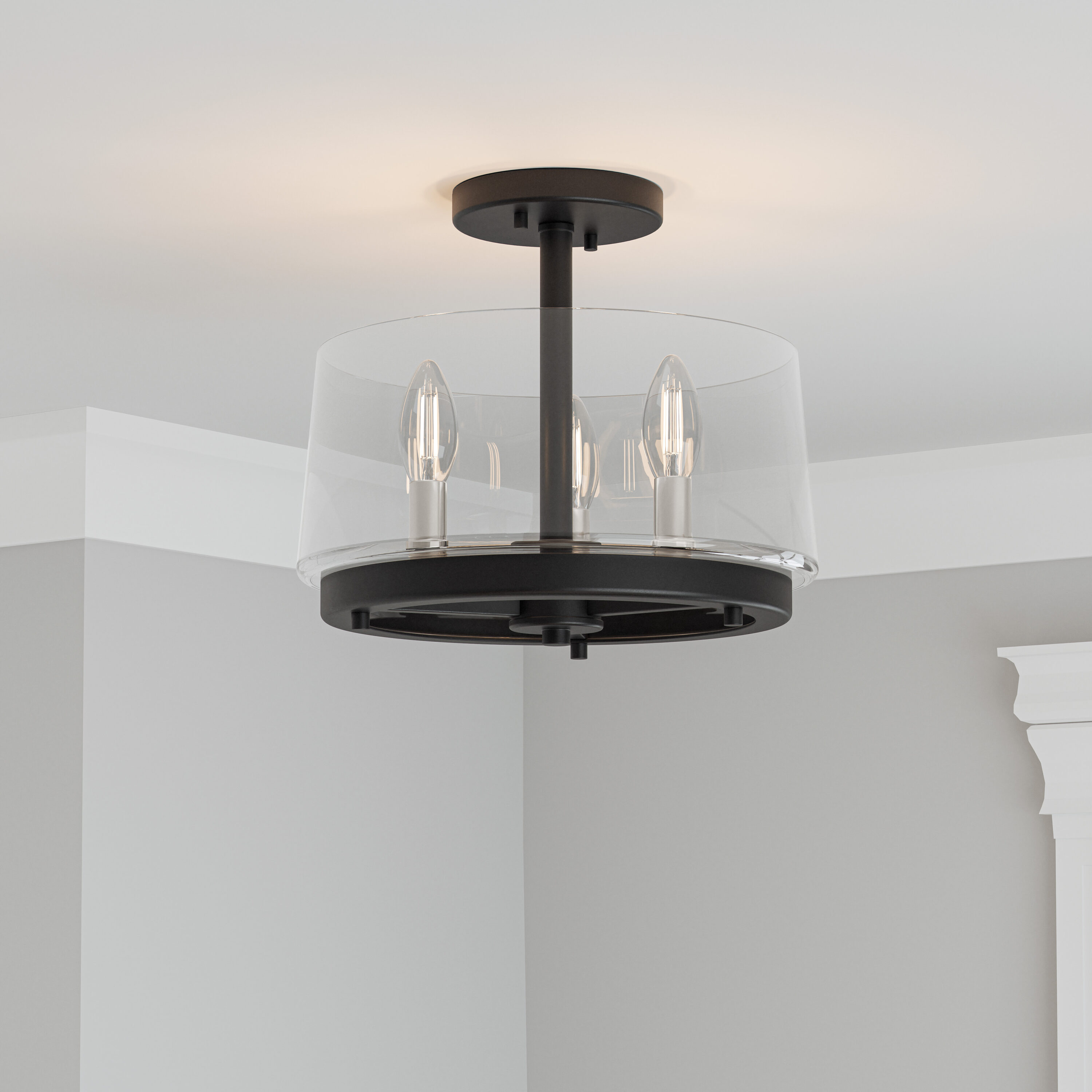 Quoizel LWS7243D1 Whitlock 3 -Light 12-in Matte Black Semi Flush Mount Light