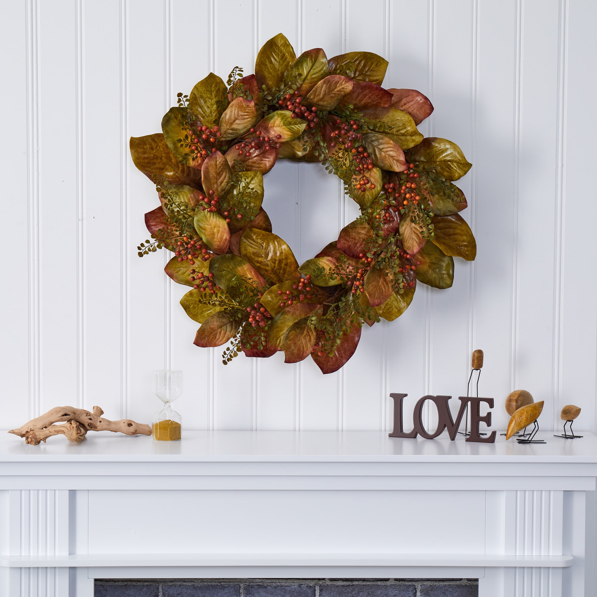 30" Autumn Magnolia Leaf and Berry Artificial Wreath