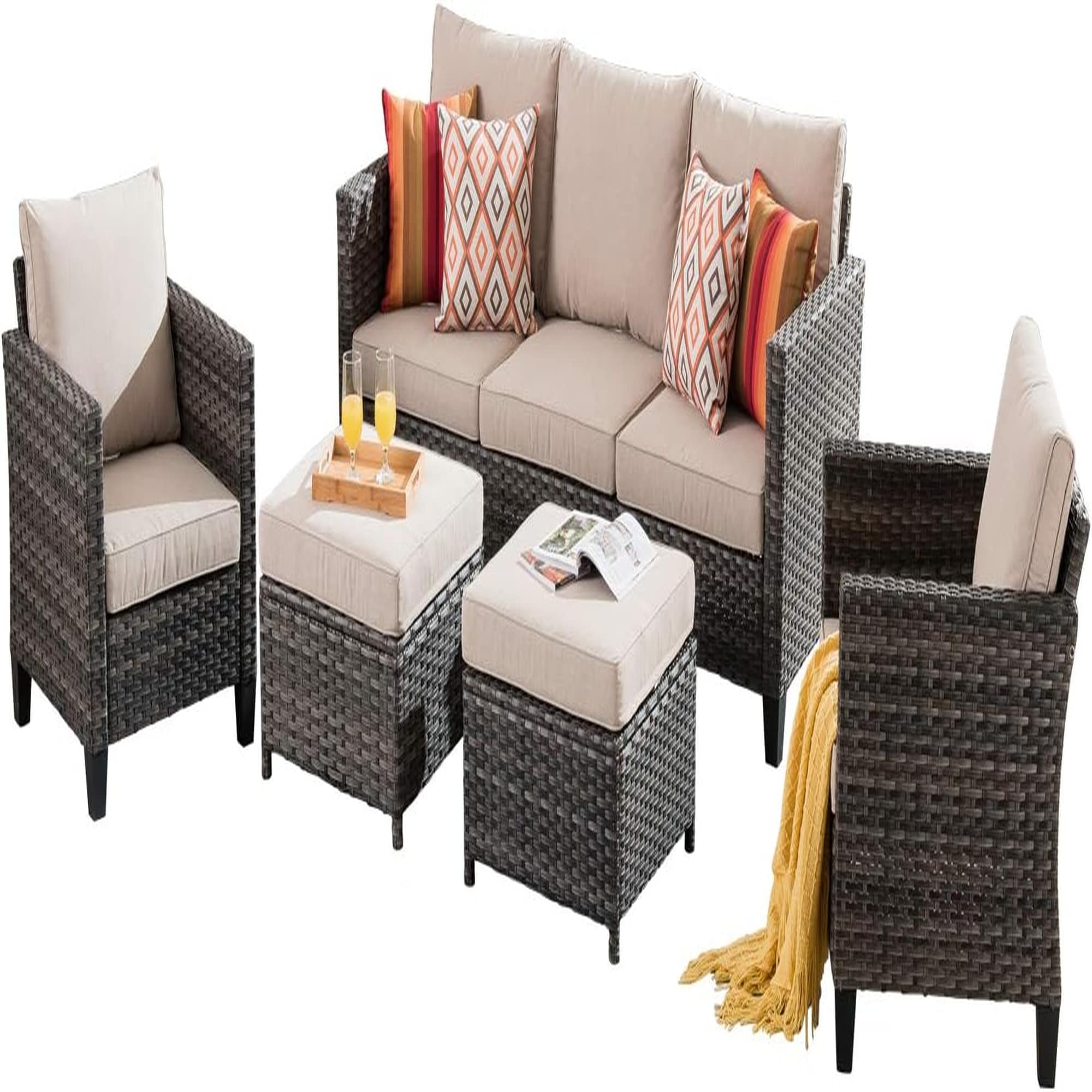 Sonkuki Patio Furniture Set 5-Piece Wicker Patio Conversation Set With ...