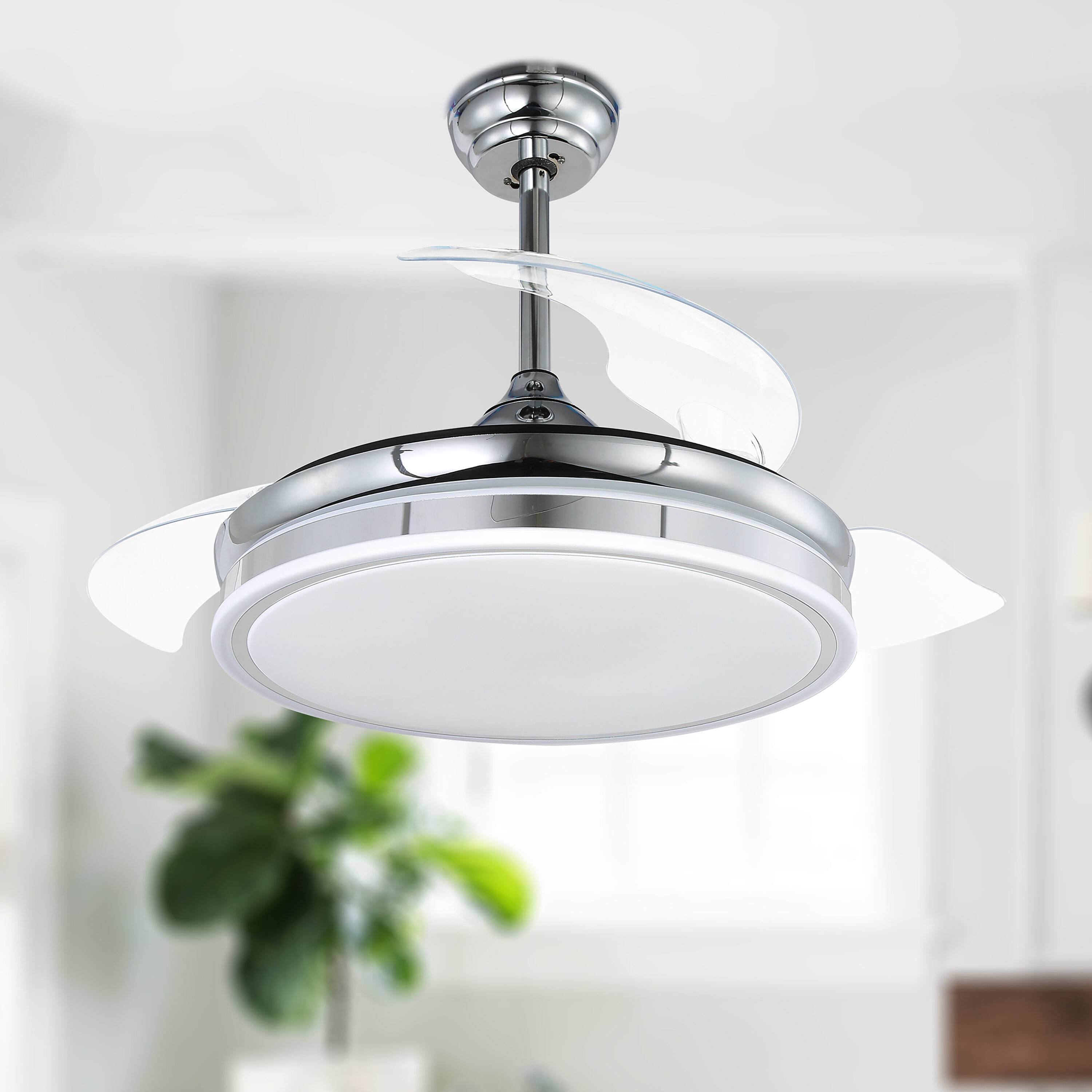 Cusp Barn BD3652-C BD3652 36-in Color-Changing Chrome with Wood Blades Ceiling Fan With Light - Remote Included ( 3 -Blade )