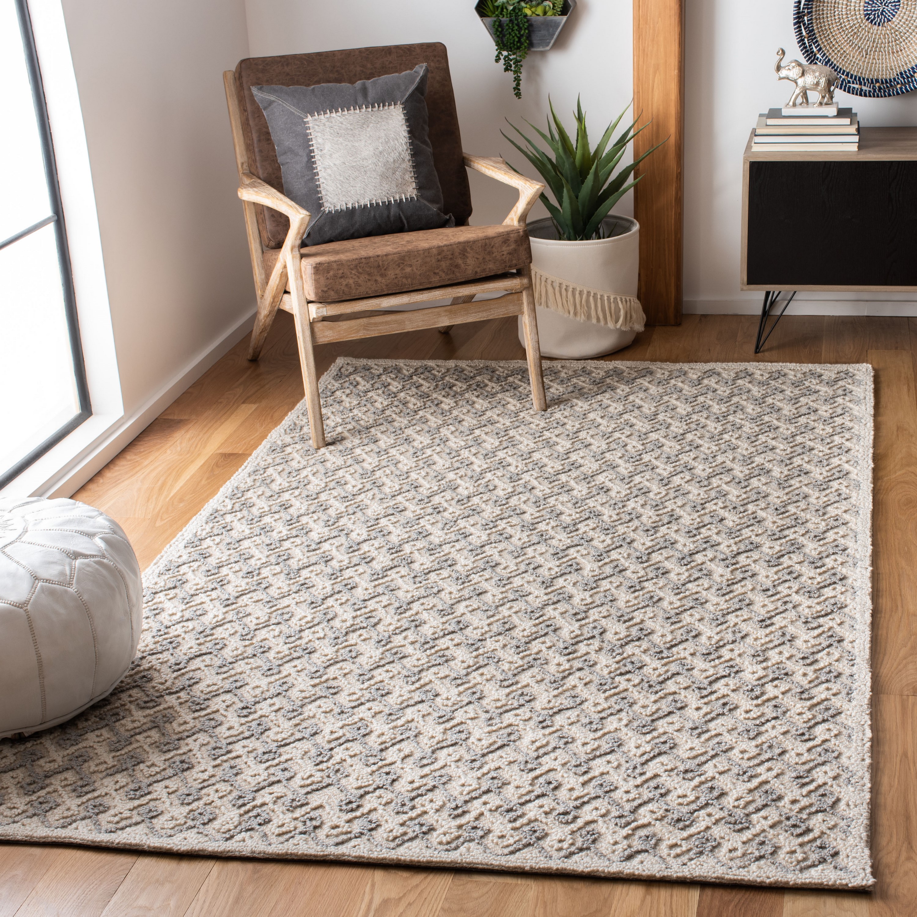 Handmade Gray and Beige Tufted Wool and Viscose Rug, 8' x 10'