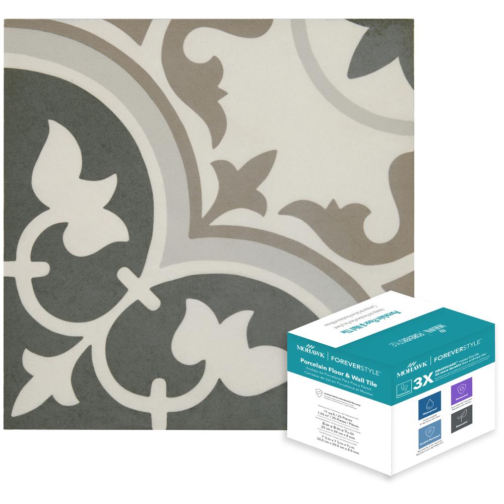 Set Of (4) FOREVERSTYLE Floret Design Glazed Ceramic Floor Wall Tile 8” X  8” New