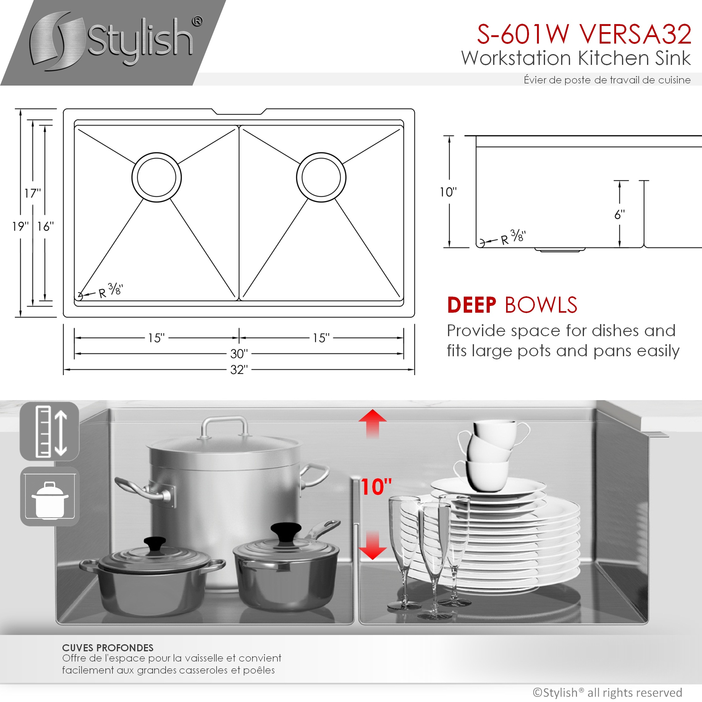 Stylish S-601W1 Kitchen-Sinks - View #4