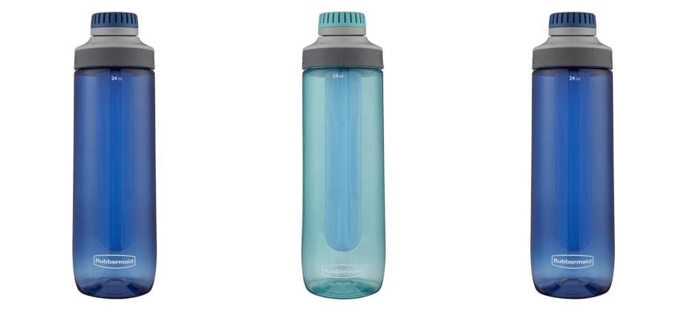 BPA-Free Rubbermaid Water Bottle Chug Comes with Blue Ice Stick to Keep Drinks Colder Longer 2 Pack 32 Ounces Nautical Blue and Aqua Leak-Proof Reusable Container Great for Travel
