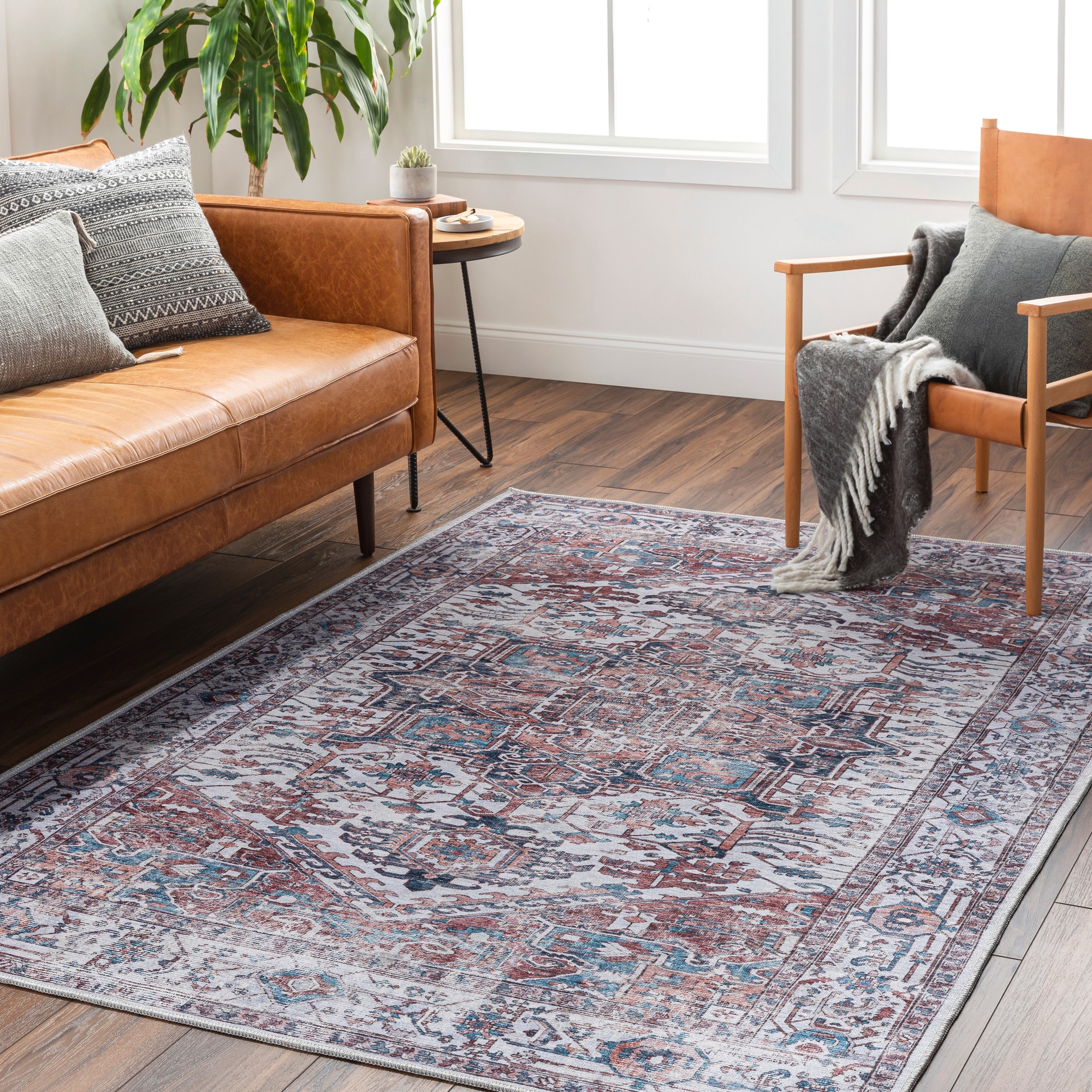 Livabliss AML2378-5373 Kemer 5 x 8 (ft) Flatweave Polyester Light Blue/Rust Rectangular Indoor Medallion Vintage Machine washable Runner rug