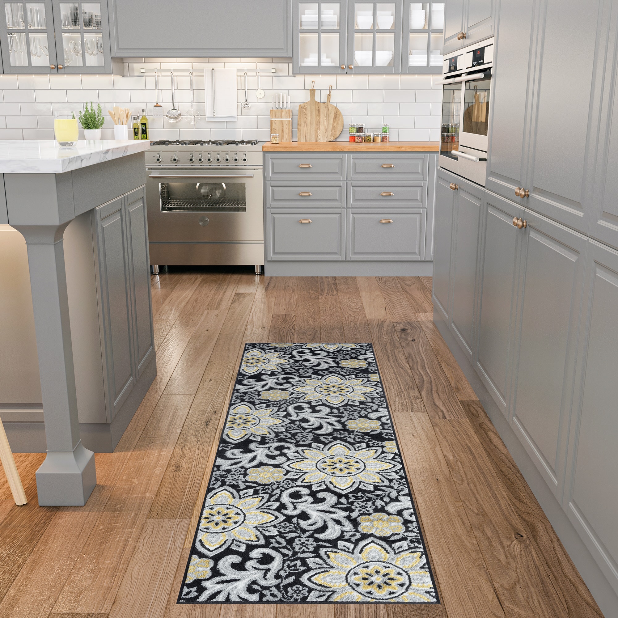 Tayse WYT1311 2X8 Wyatt 2 x 8 (ft) Loomed Polypropylene Yellow Rectangular Indoor Floral/Botanical Farmhouse/Cottage Runner rug
