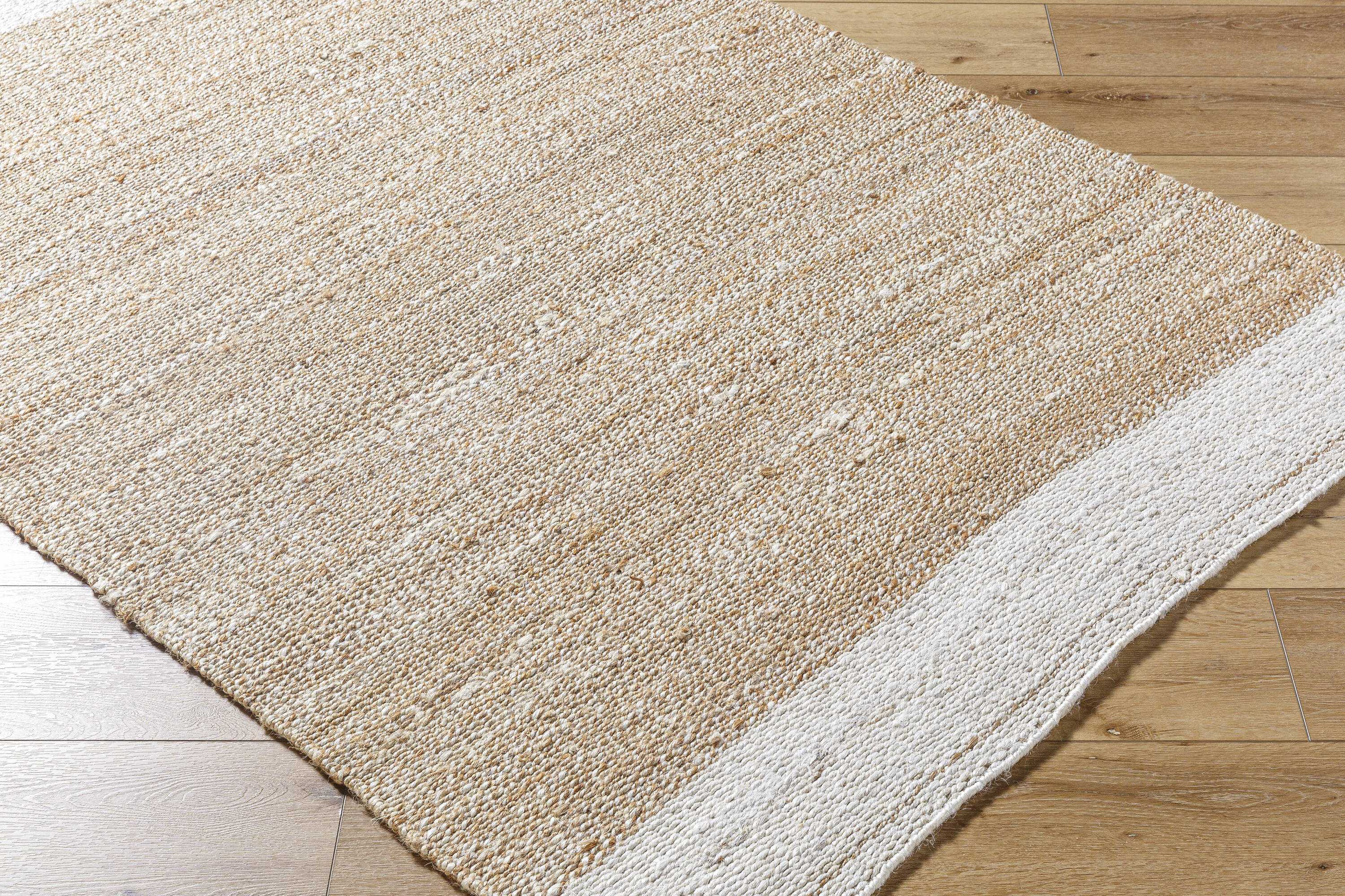 Kamey 9' x 12' Beige and White Flat Woven Synthetic Rug