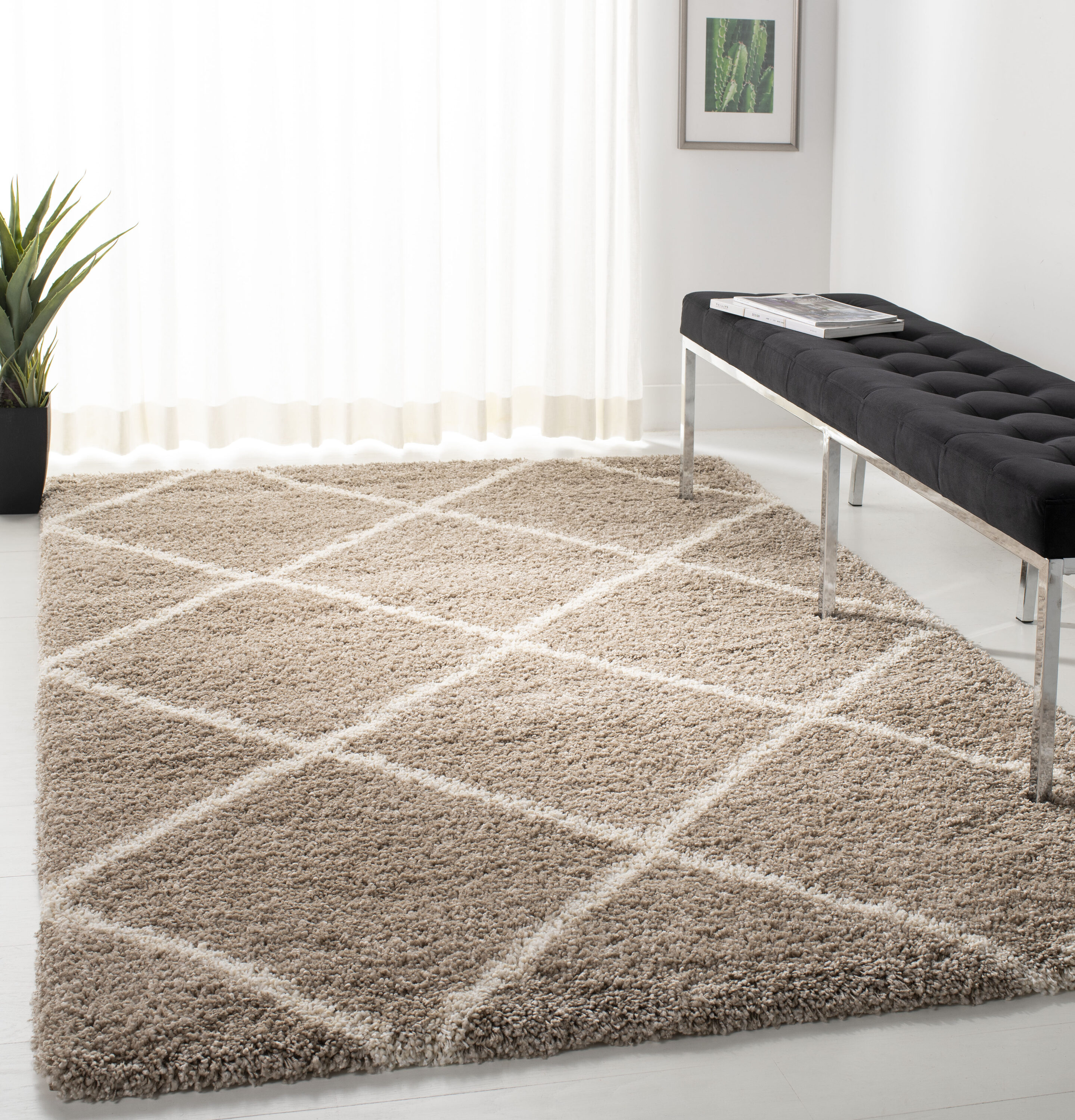 SAFAVIEH Supreme Shag Collection 8' x 10' Beige SGS621C Handmade Solid  1.5-inch Thick Area Rug