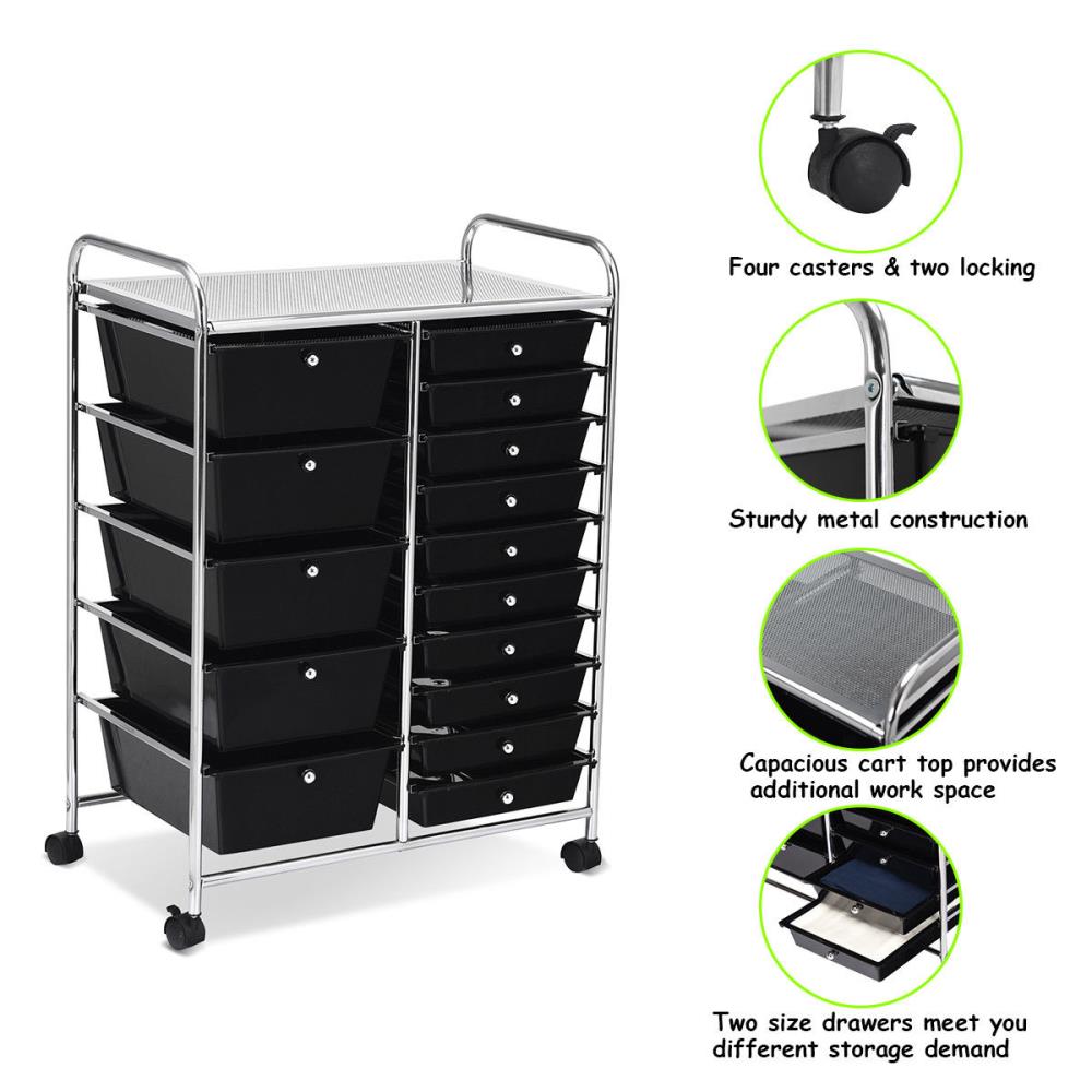 LDAILY 15-Drawer Rolling Storage Cart, Multipurpose Rolling Storage Cart,  Storage Organizer on Wheels, Durable Metal Frame, Scrapbook Paper Tools