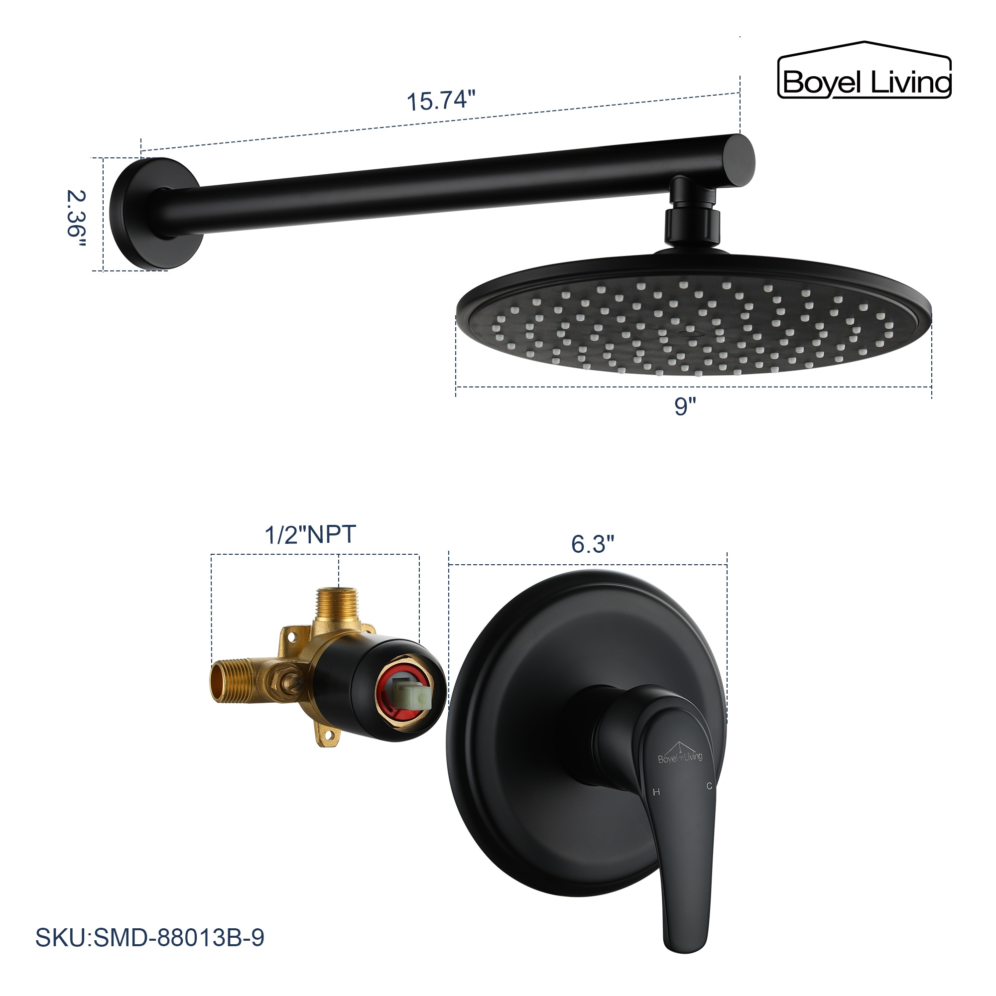 Clihome SMD-88013B-9 Showerhead-Bar-Panels - View #5