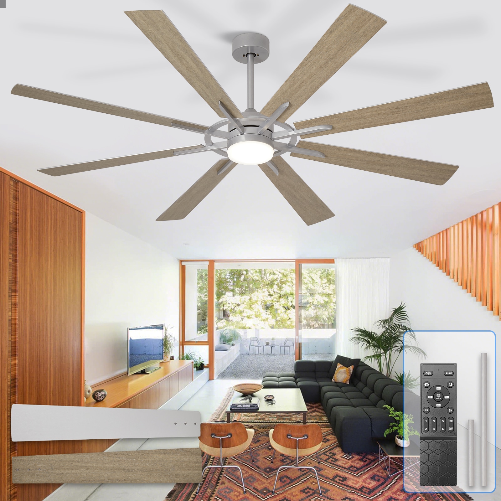 Depuley 190C 72-in silver LED Fandelier Ceiling Fan With Light and Remote Control Included