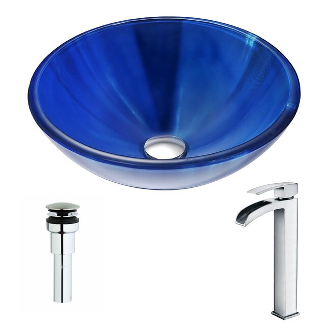Meno Series Deco-Glass Vessel Sink in Lustrous Blue Meno Series Deco-Glass Vessel Sink in Lustrous Blue