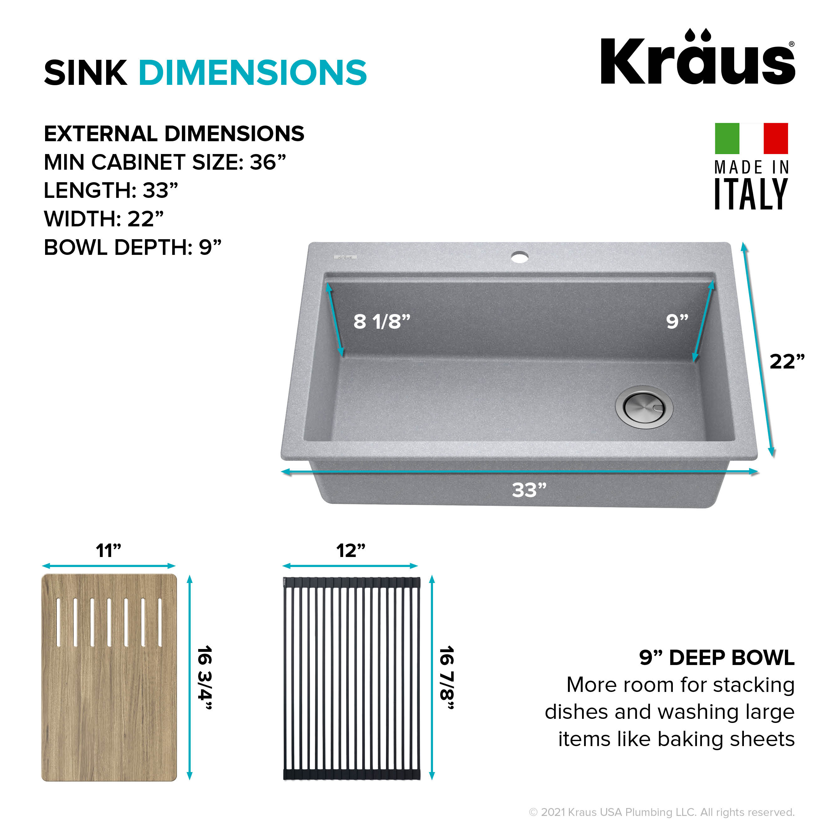 33 in. Metallic Gray Granite Composite Single Bowl Kitchen Sink