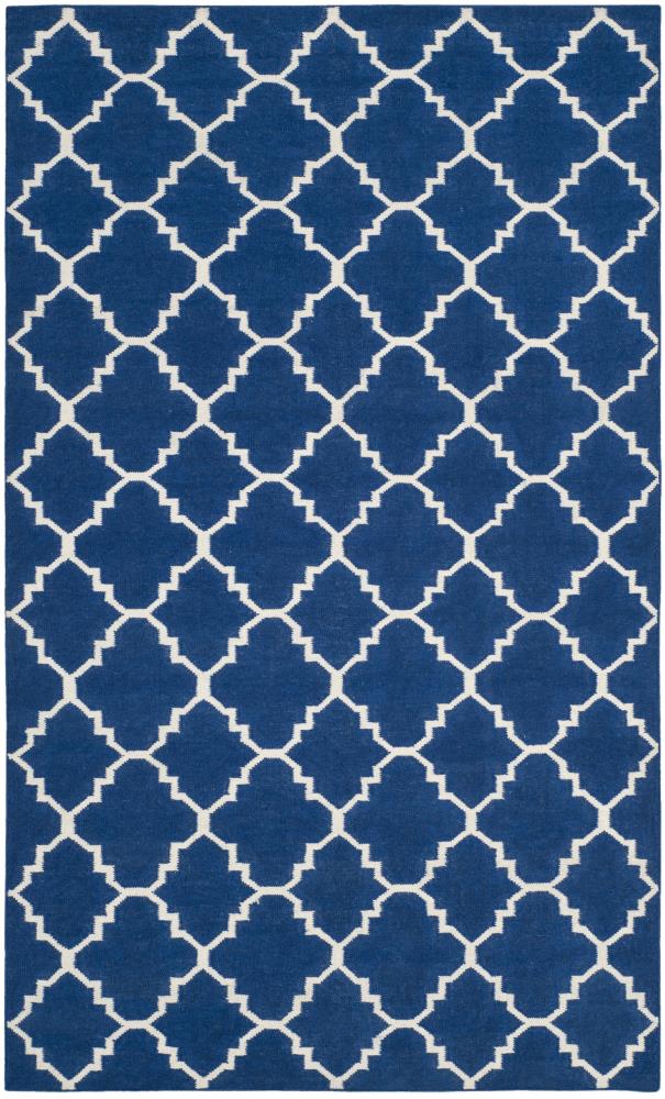 Safavieh DHU566A-5 Dhurries Zarat 5 x 8 (ft) Wool Dark Blue Rectangular Indoor Trellis Coastal Area rug
