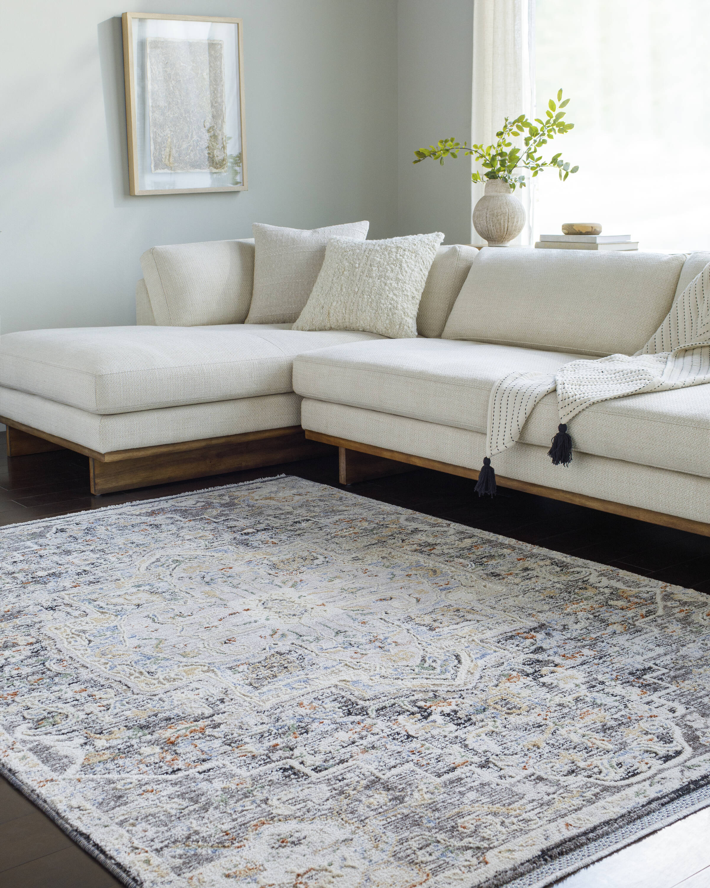 Livabliss RVD2301-6796 Rivaldo 7 x 10 (ft) Polyester Black Rectangular Indoor Damask Oriental Area rug