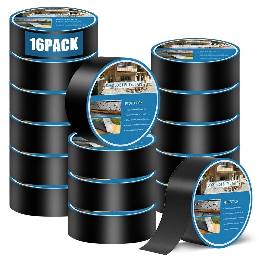 Etokfoks  2 in x 50 ft Butyl Waterproof Flashing Tape with Rot Resistant Self Adhesive for Deck Joists 16 Roll Pack