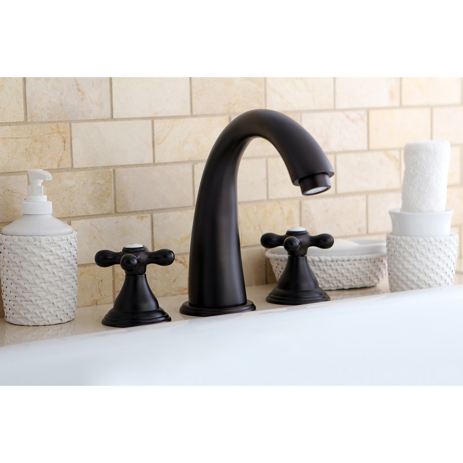 Kingston Brass WLKS5365AX Vintage Oil-rubbed bronze 2-handle Deck-mount Roman High-arc Bathtub Faucet ( Valve Included )