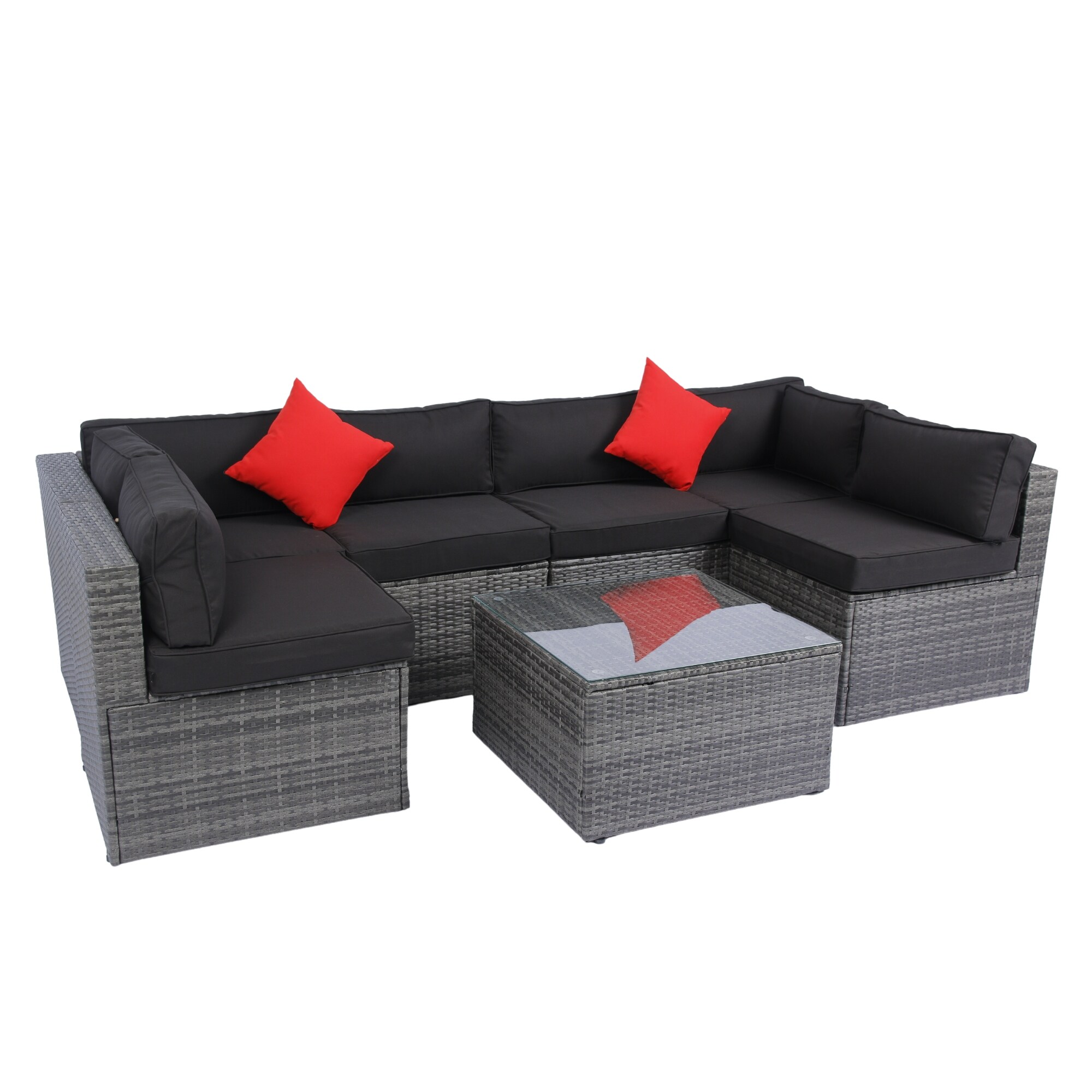 Nestfair HP329S28 5 -Piece Wicker 2 Patio Sofa Conversation Set with Black Cushions