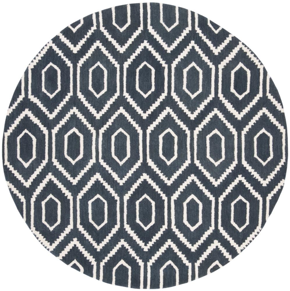 Safavieh HIM902N-6R Himalaya Peri 6 x 6 (ft) Tufted Wool Navy/Ivory Round Indoor Geometric Moroccan Area rug