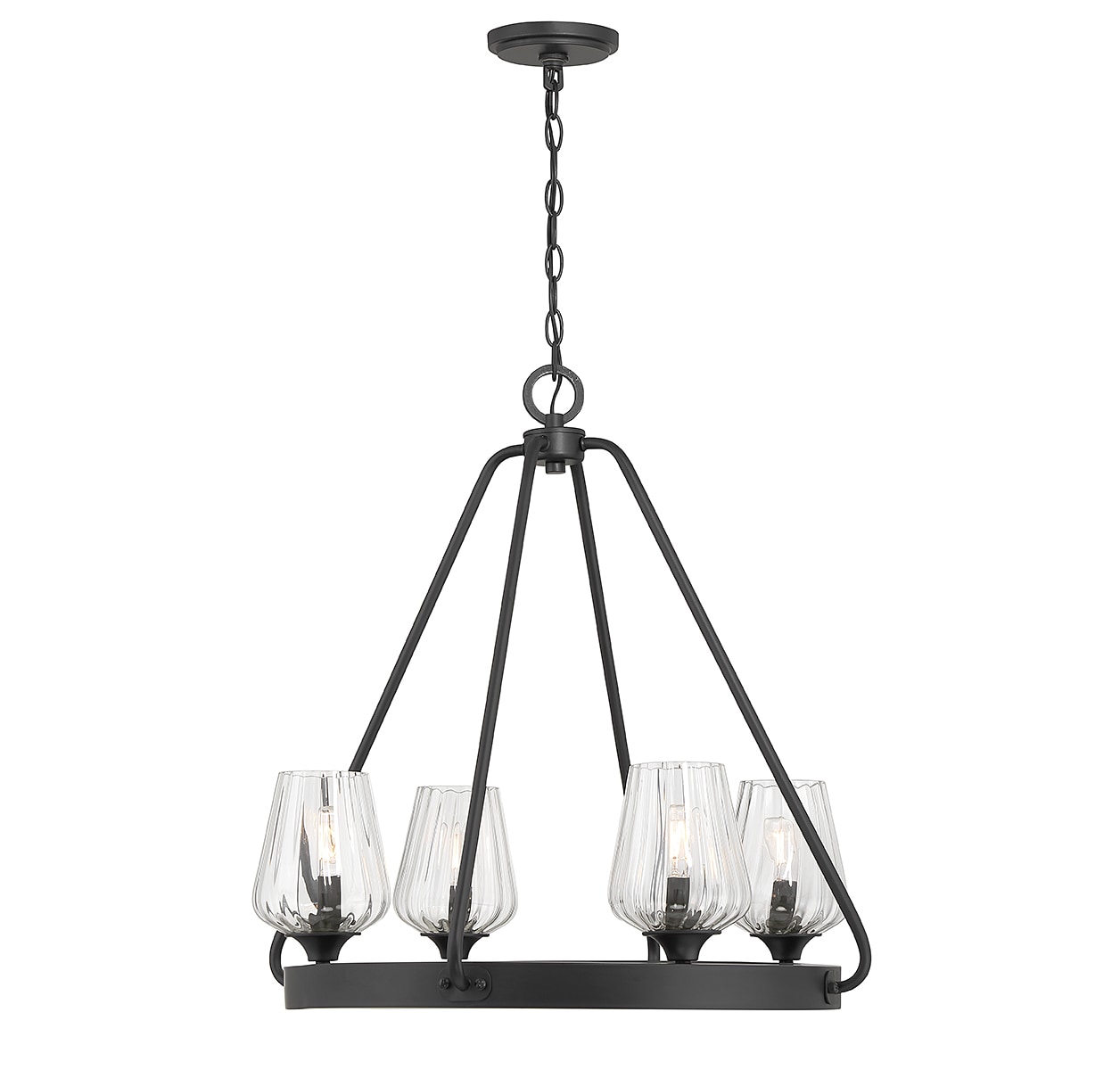 Carlton Matte Black 4-Light Chandelier with Ribbed Glass Shades