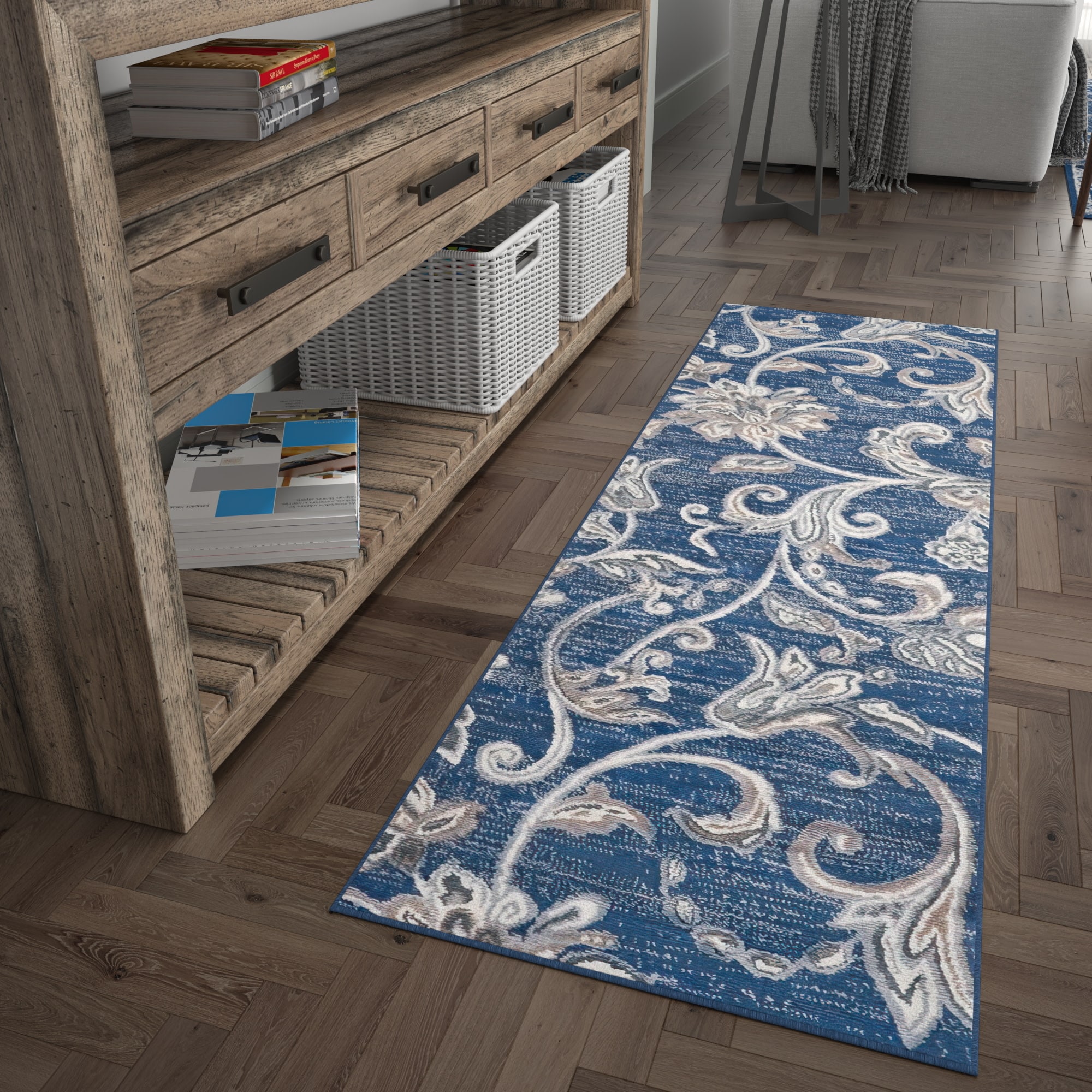 Tayse MDN3507 2X8 Madison 2 x 8 (ft) Loomed Polypropylene Blue Rectangular Indoor Floral/Botanical French Country Runner rug