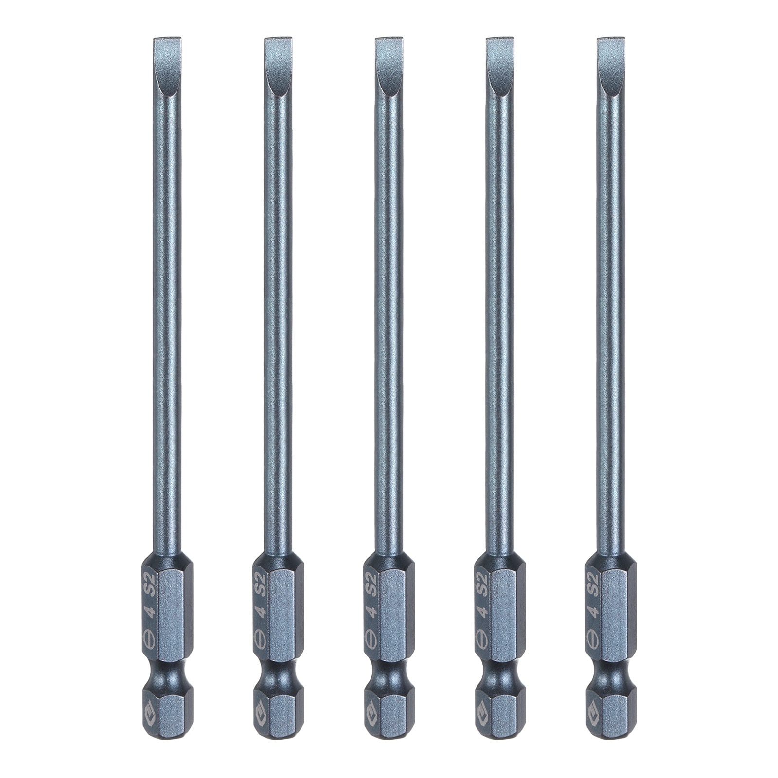 Harfington 5pcs SL4 Magnetic Slotted Screwdriver Bits 4mm S2 Steel Flat Head Screwdriver Bit 1/4inch Hex Shank Screw Driver Drill Bits 100mm (4inch) Long for Screws #S26032301UX5253