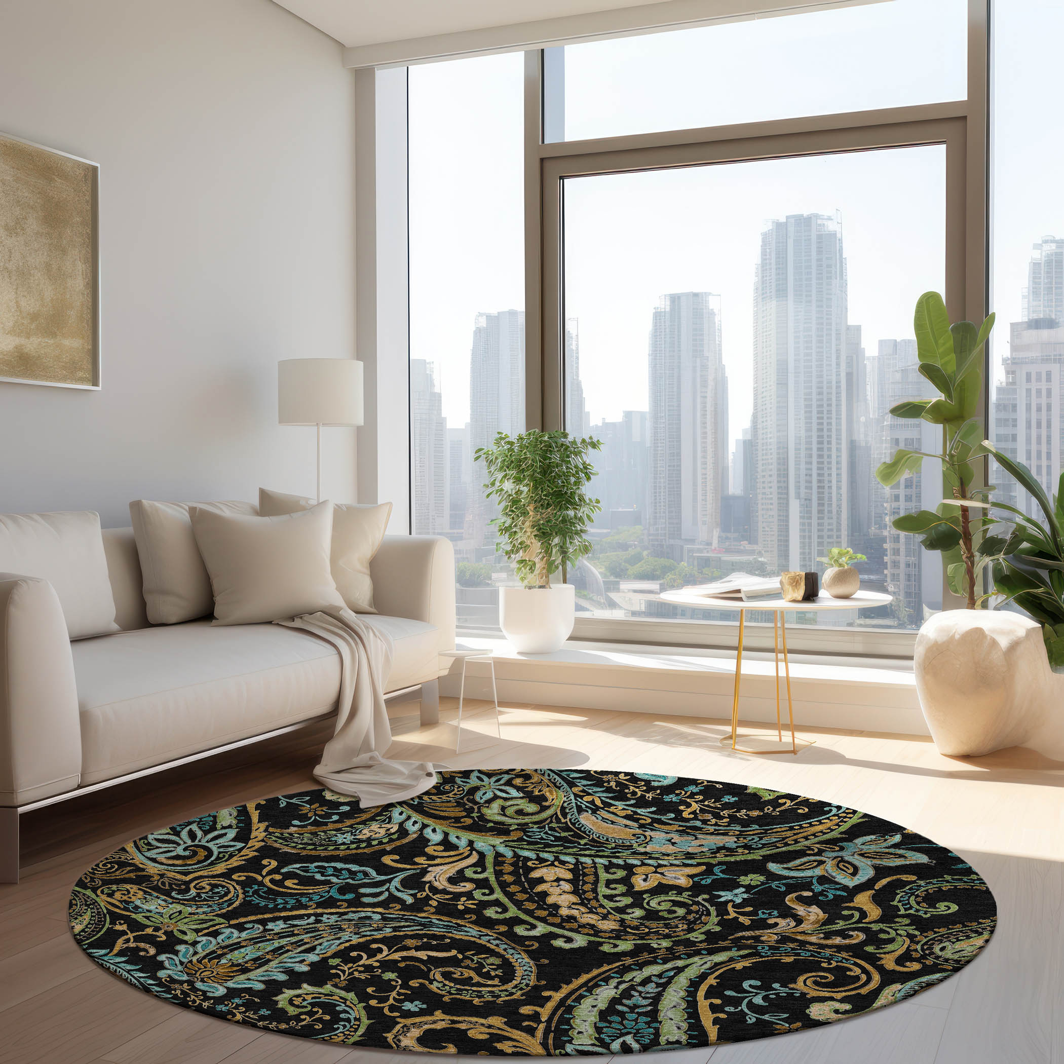 Addison Rugs ACN533BK8RO Chantille 8 x 8 (ft) Polyester Black Round Indoor/Outdoor Abstract Farmhouse/Cottage Machine washable Area rug