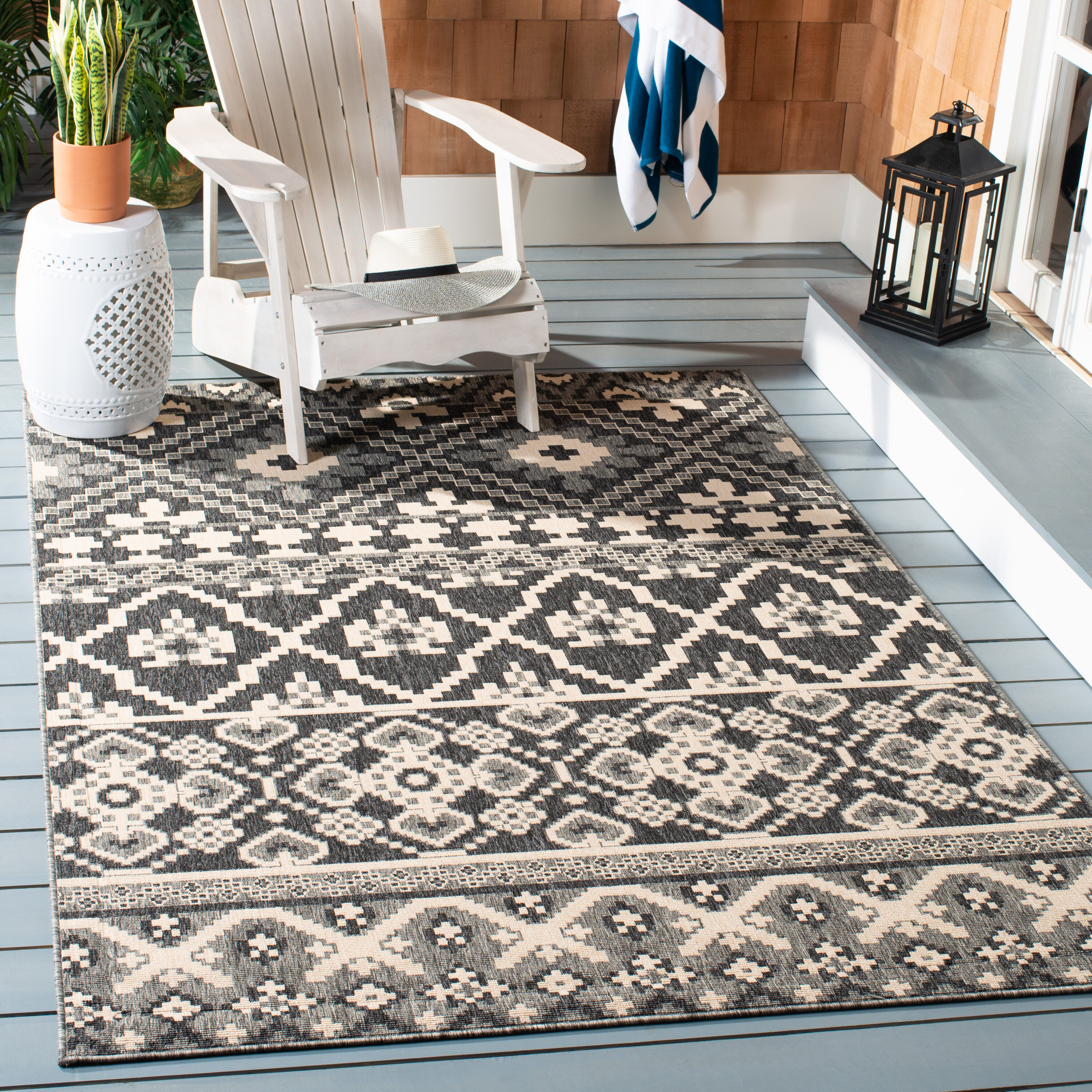 Safavieh VER097-3435-7SQ Veranda 7 x 7 (ft) Loomed Synthetic Gray/Beige Square Indoor/Outdoor Floral Southwestern Area rug