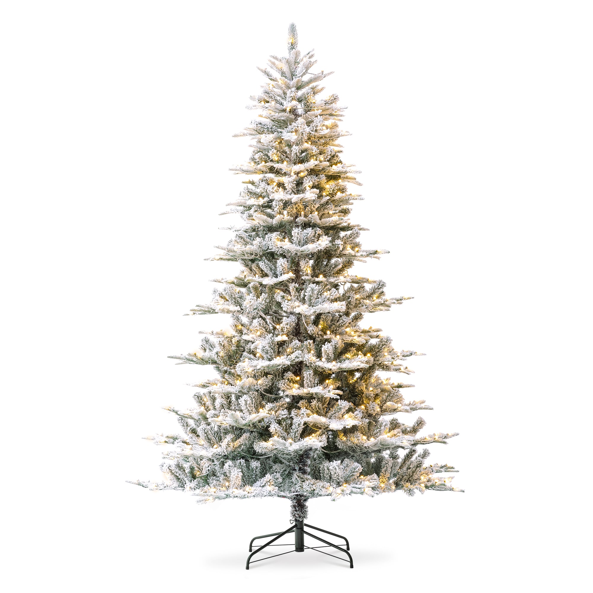 Glitzhome 2014600132 7.5-Feet Pre-lit Flocked Artificial Christmas Tree with White LED Lights