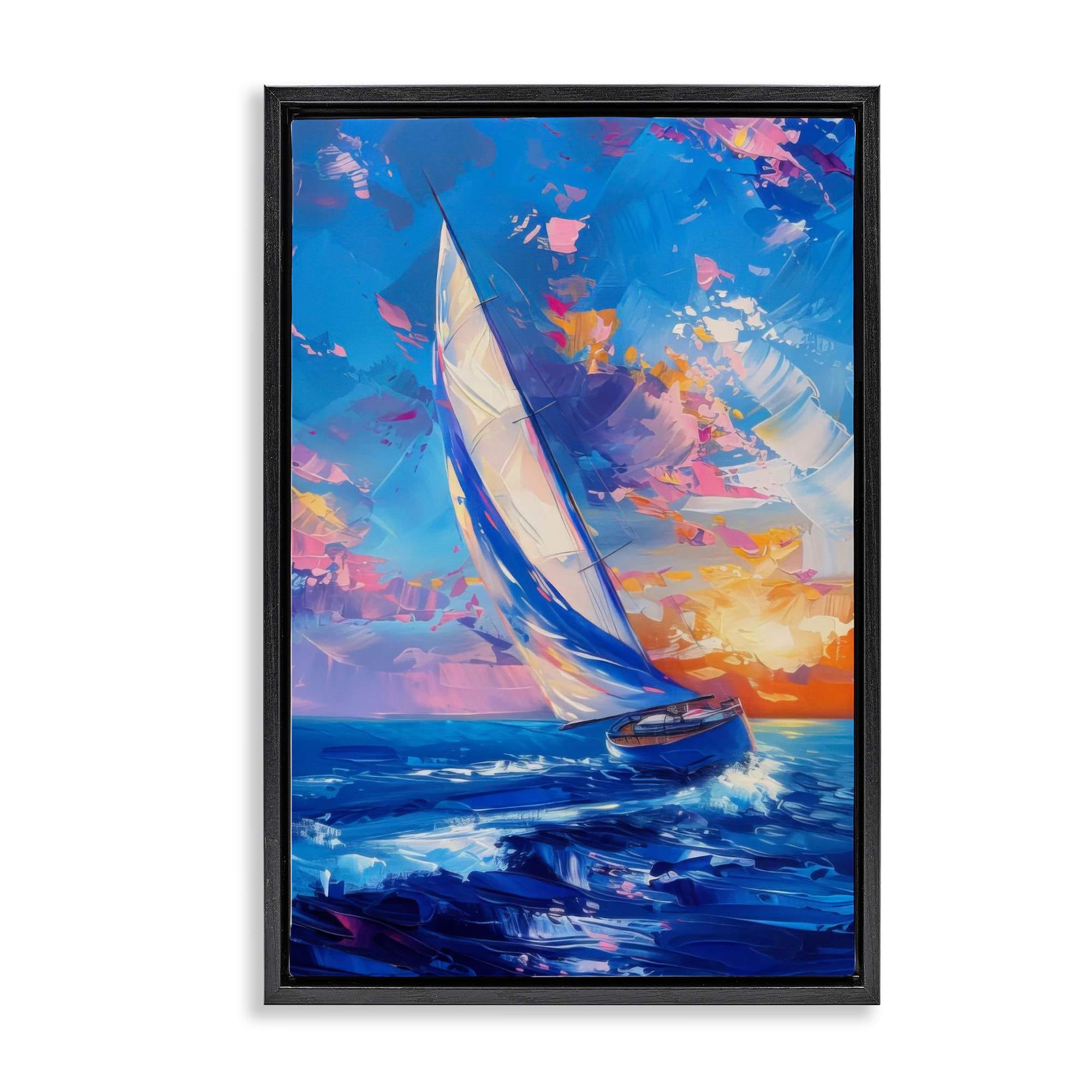Stupell Industries BT-716-FFB-16X24 Abstract Boat at Sunset Floating Frame design by LSR Design Studio
