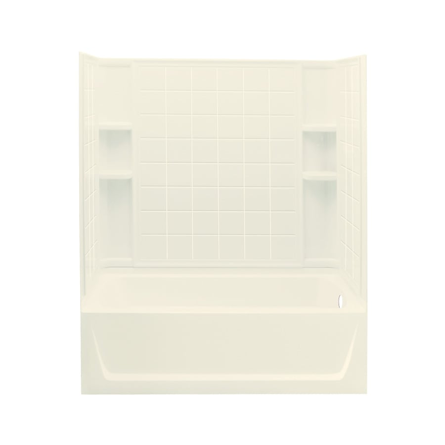 Sterling 71120120-96 Ensemble 32-in x 60.25-in Biscuit Polyresin and Fiberglass Alcove Soaking Bathtub (Right Drain)