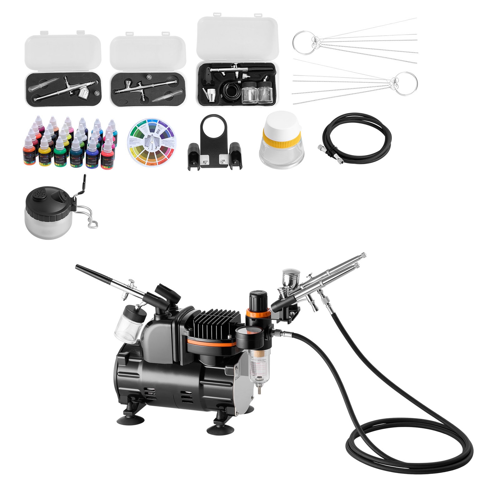 GIVIMO 1/6 HP Airbrush Kit with Air Compressor 3 Dual-Action Airbrushes 3 Tips Hose Acrylic Paint Low Noise for Cake Decorating Model Painting Nail Art #LW108GIVSS3945