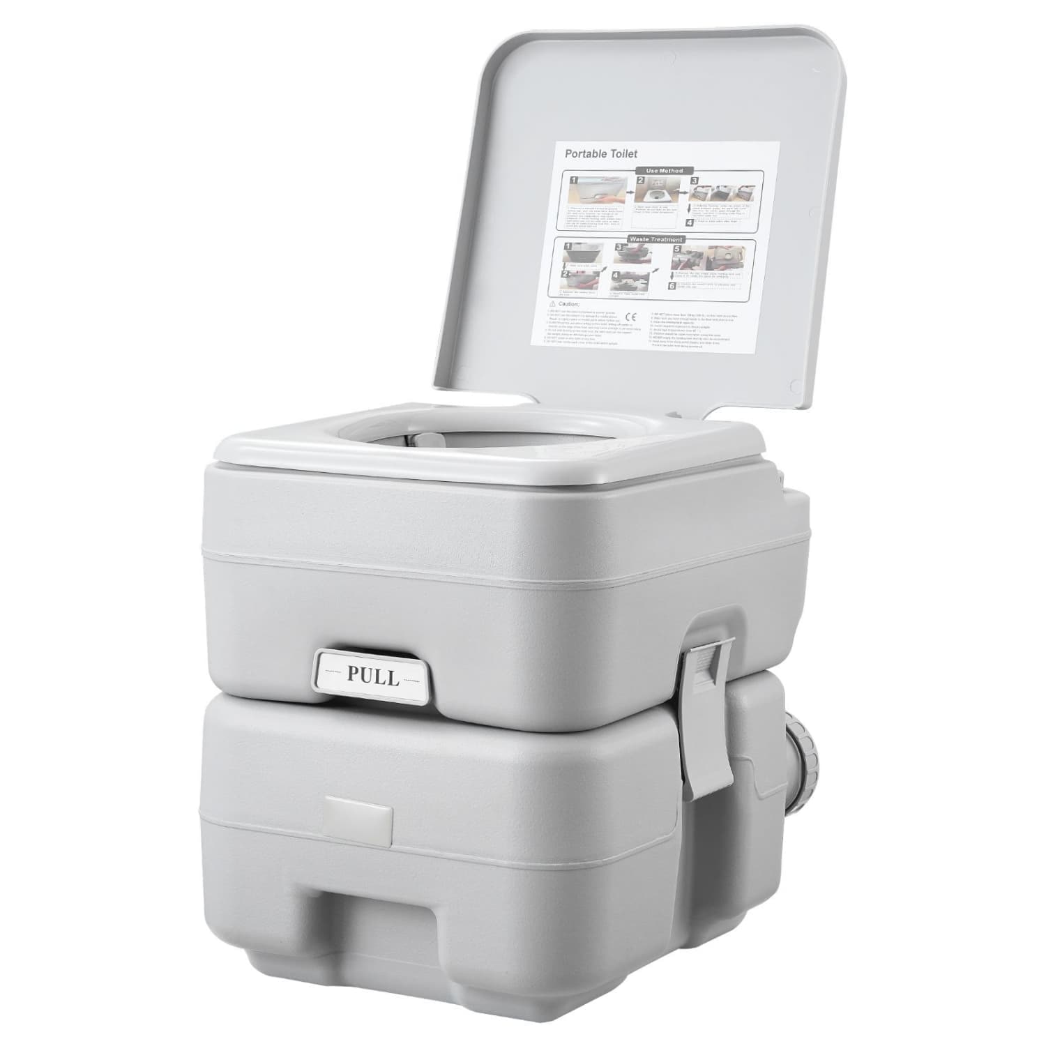 Angel Sar 15.7in H 2-Tank Gray Portable Toilet with 5.3gal Waste Tank 3.2gal Flush Tank Push-Button Pressurized Flush Leak-Proof Odorless Travel Commode with Carry Bag