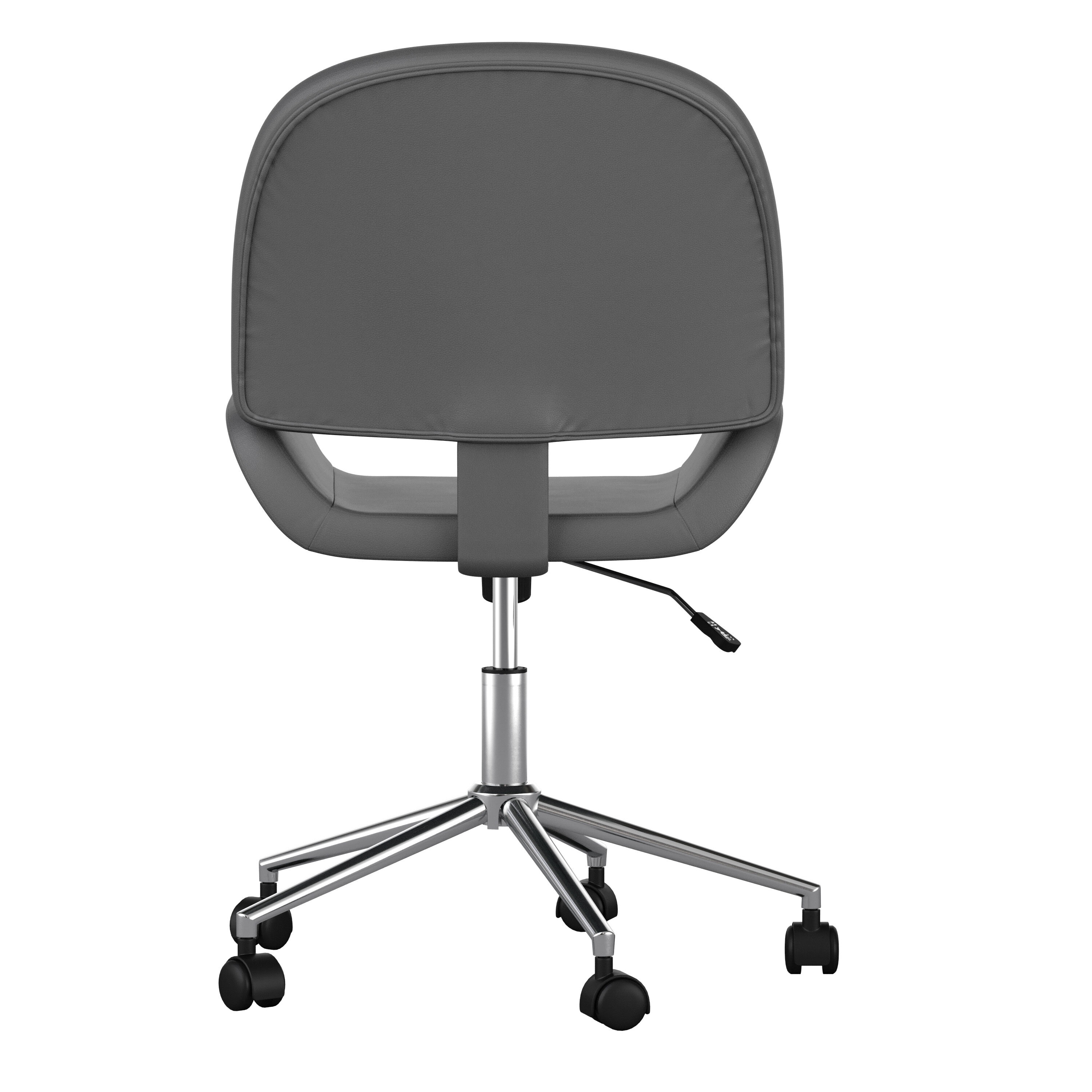 Gray Faux Leather Armless Swivel Office Chair with Polished Nickel Frame