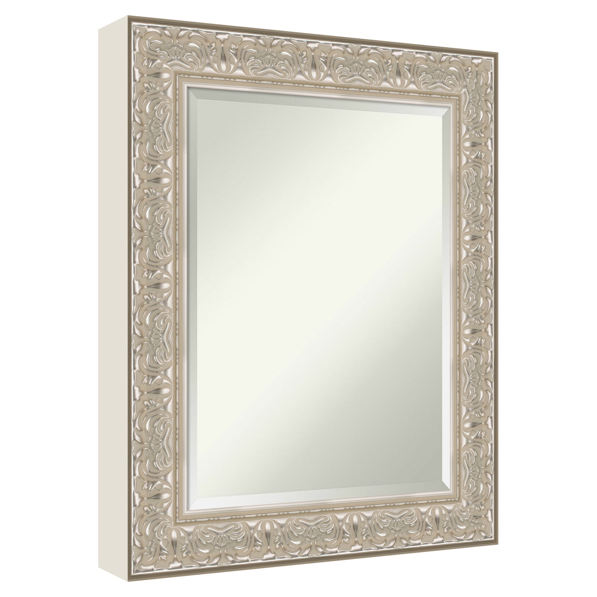 Amanti Art -  Beveled Mirror Luxe Silver Cream Framed Wood Bathroom Wall Mirror 30.75 x 24.75 in.