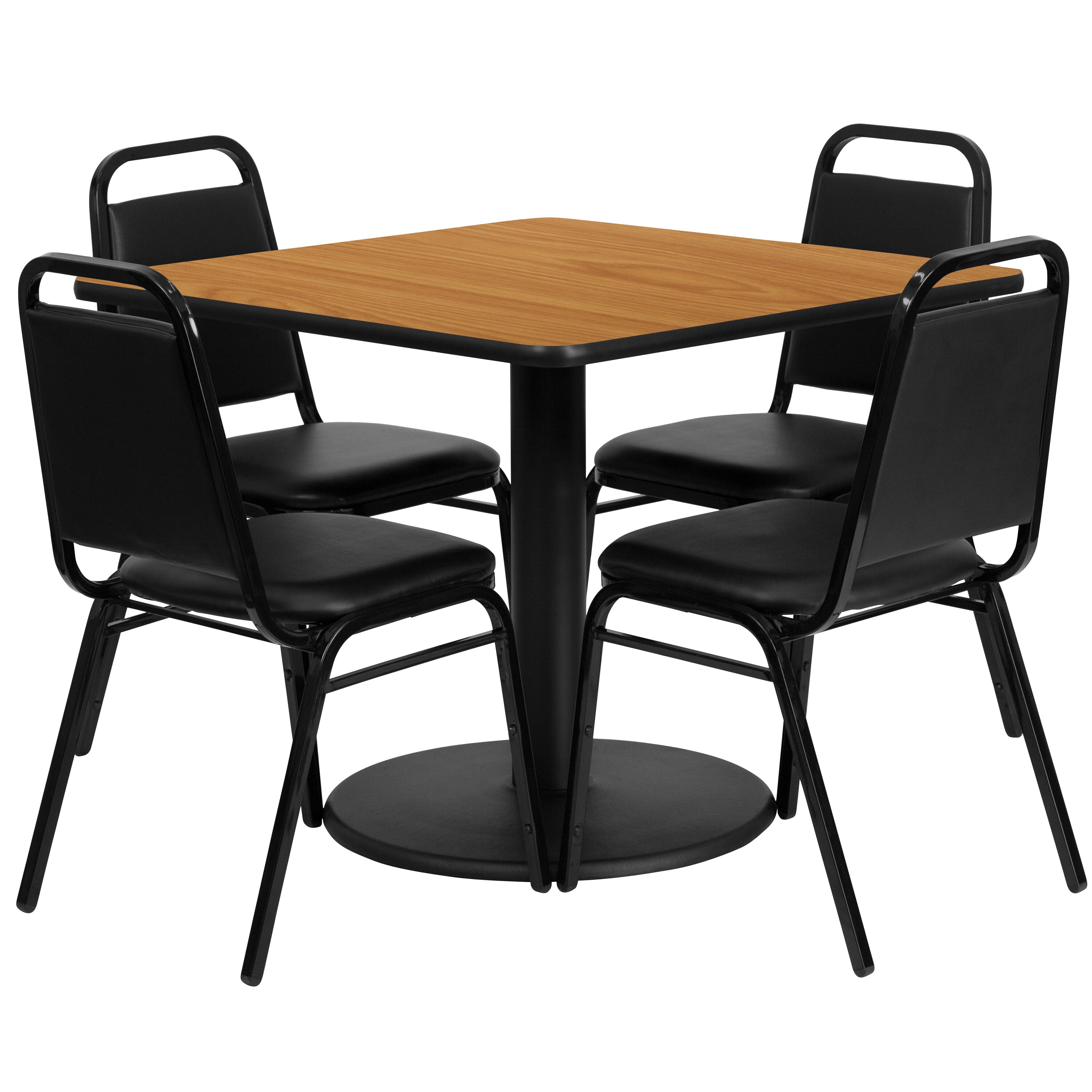 Flash Furniture 847254049153 Natural Top/Black Vinyl Seat Traditional Dining Room Set with Square Table ( Seats 4 )