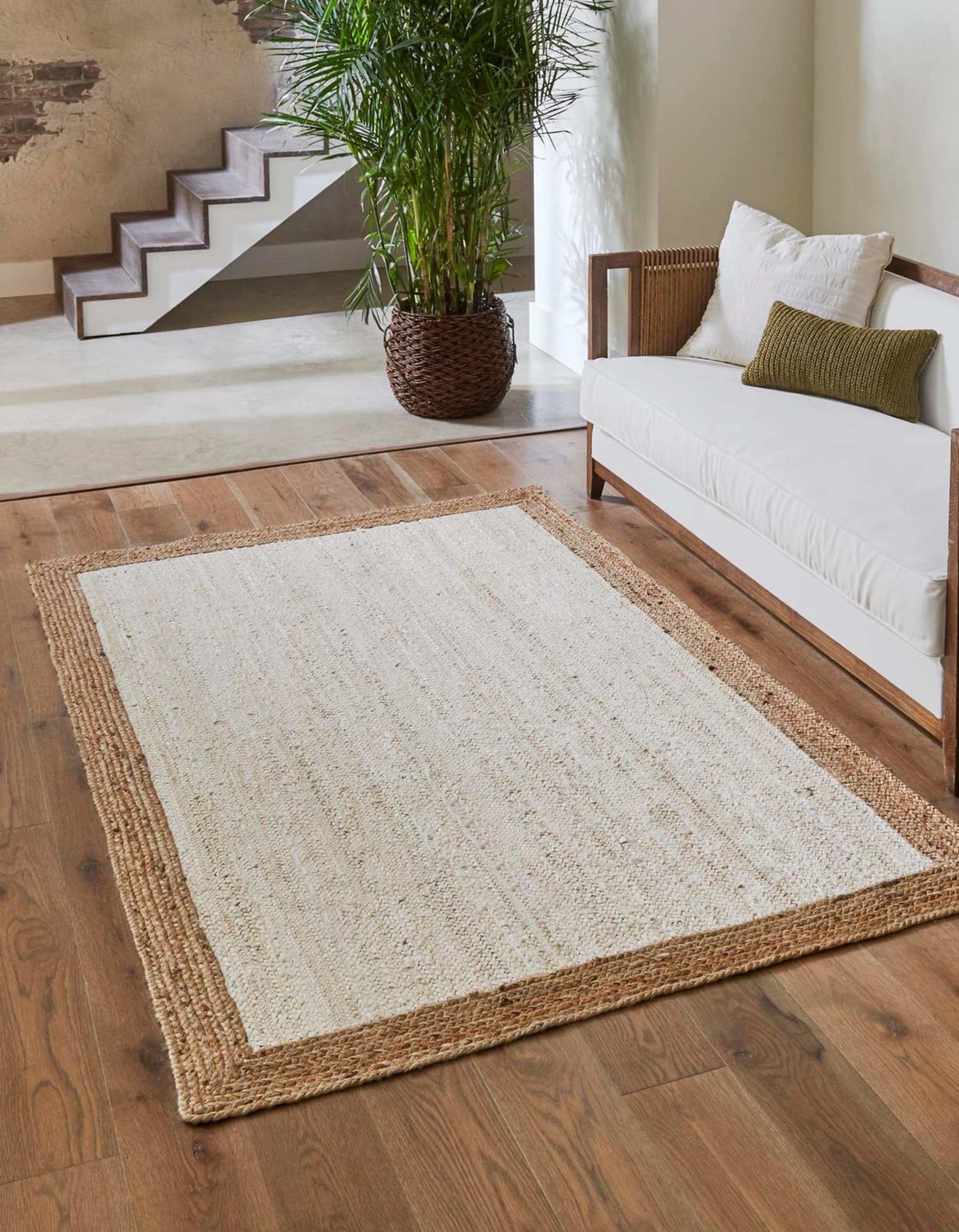 Unique Loom 3138925 Braided Jute 5 x 8 (ft) Braided Jute White Rectangular Indoor Border Area rug