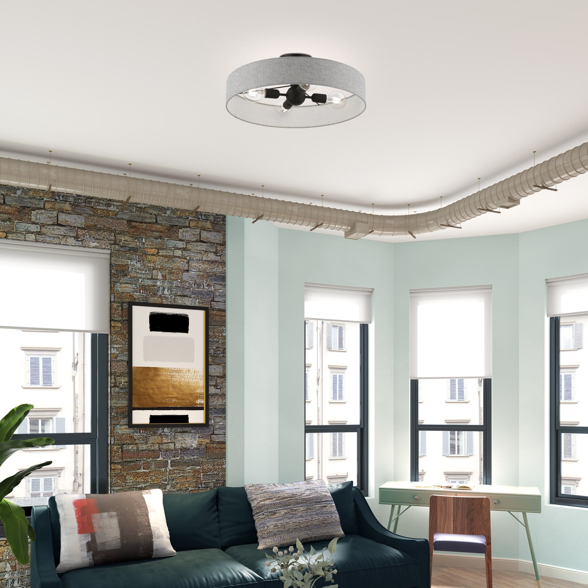 Elmhurst Modern 4-Light Drum Semi-Flush Mount in Black Nickel