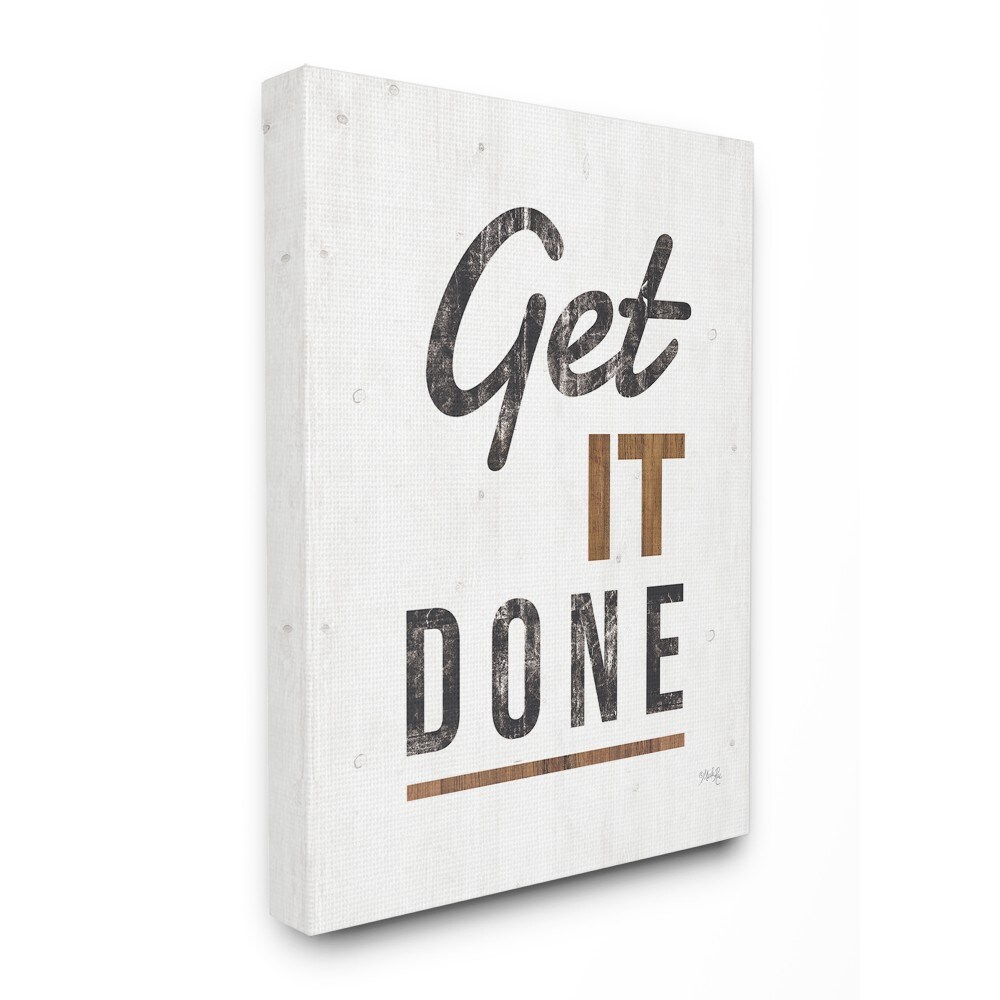 Stupell Industries MWP-582-CN-16X20 Get It Done Distressed Texture White Wood Look Marla Rae Gallery Wrapped Canvas 20-in H x 16-in W Abstract Canvas Print
