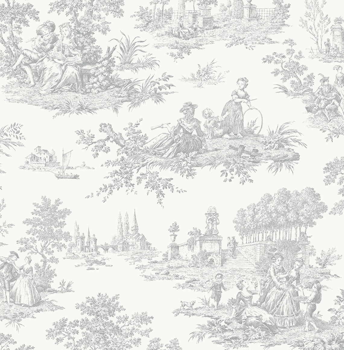 Argos Grey Chateau Toile Vinyl Peel and Stick Wallpaper