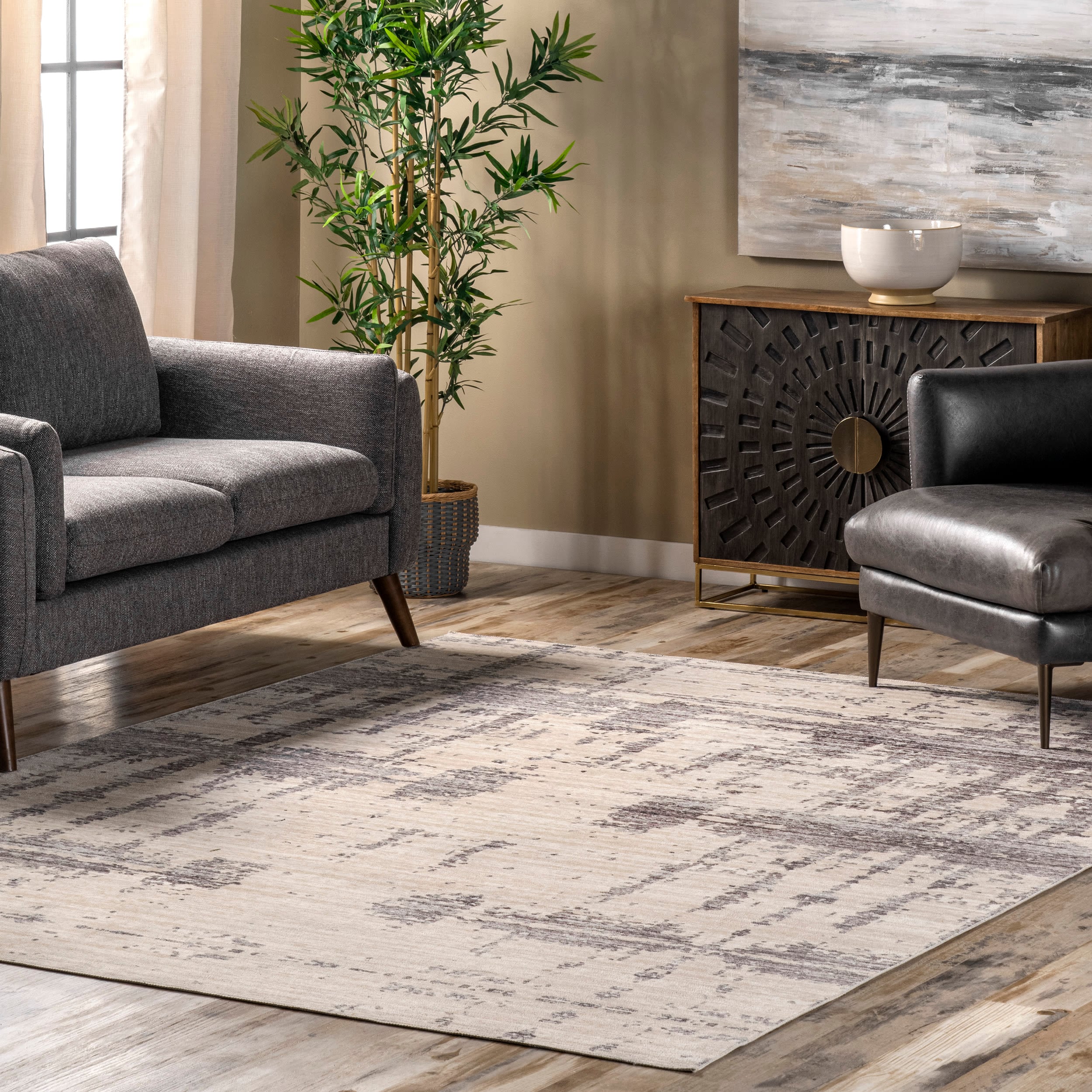 Eco-Friendly Ariana Abstract Gray Synthetic Area Rug 4' x 6'