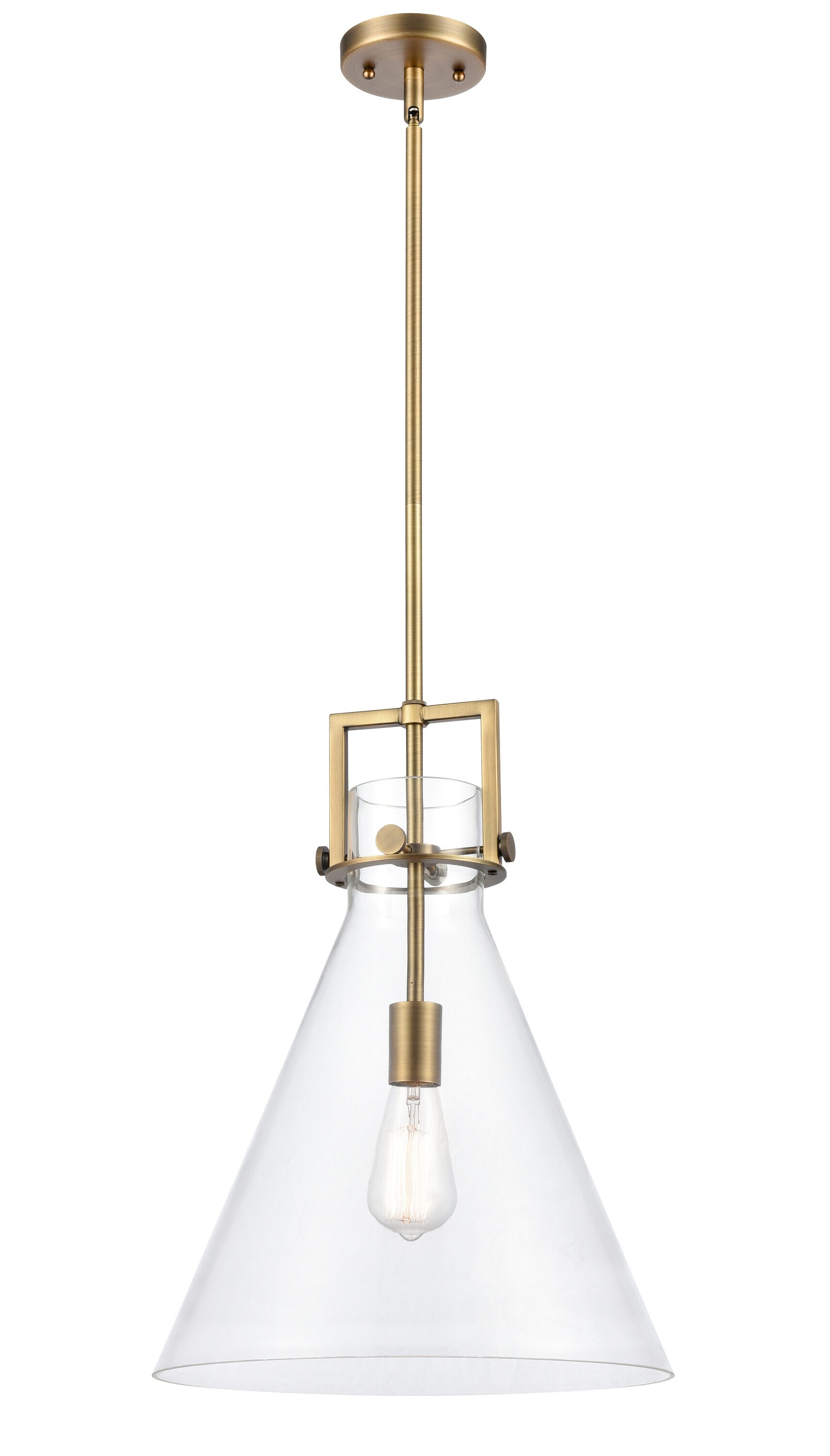 Innovations Lighting 411-1S-BB-14CL Newton Cone Brushed Brass Industrial Clear glass Cone Medium Hanging Pendant light