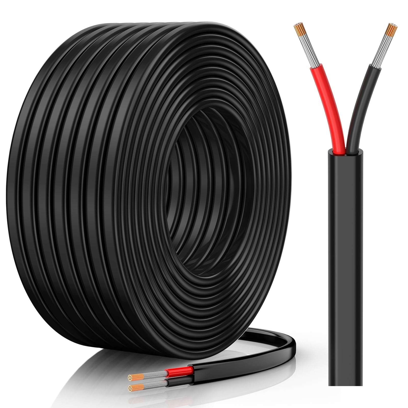 Oyezvary  16 Gauge Wire 16 AWG 2 Conductor Electrical Wire 30FT Flexible Oxygen Free Tinned Copper Stranded PVC Cord 16 Heat Shrink Tubes 4 Cable Ties 1 Roll for Automotive Marine LED Solar RV Lighting